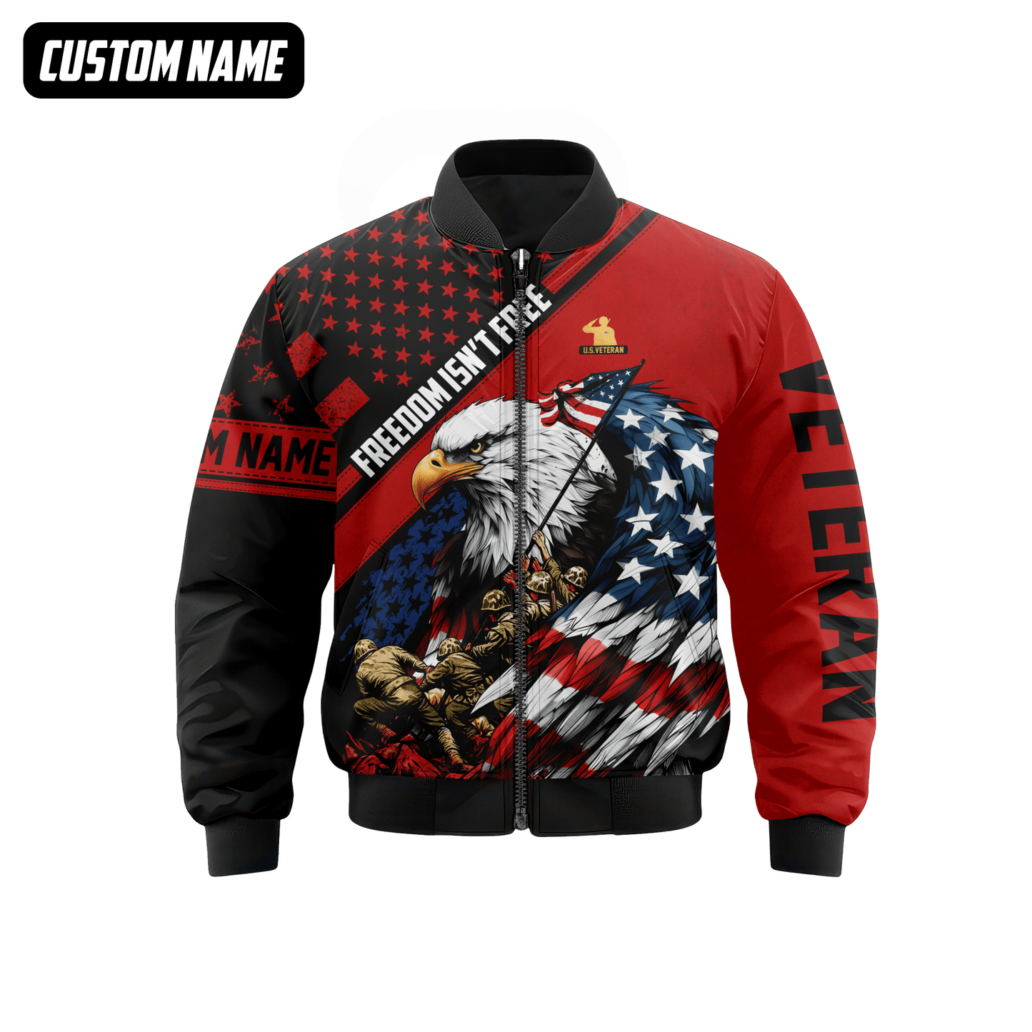 U.S. Veteran Hoodie – Freedom Isn’t Free, Bald Eagle with Flag and Soldiers Design, easychoo.com