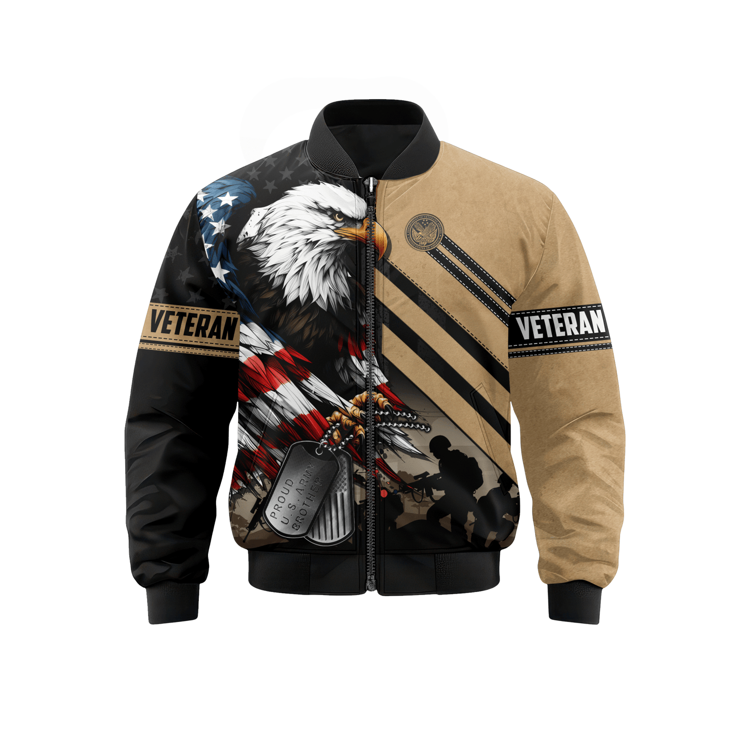U.S. Veteran Hoodie – American Eagle Flag and Dog Tag Design, Patriotic Military Zip Up