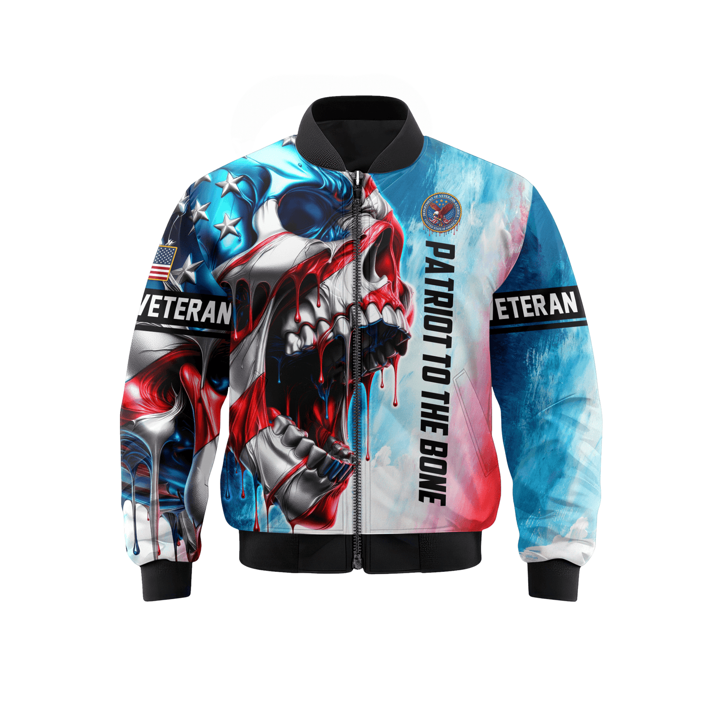 U.S. Veteran Hoodie – Patriotic Skull Design, American Flag Zip Up Jacket