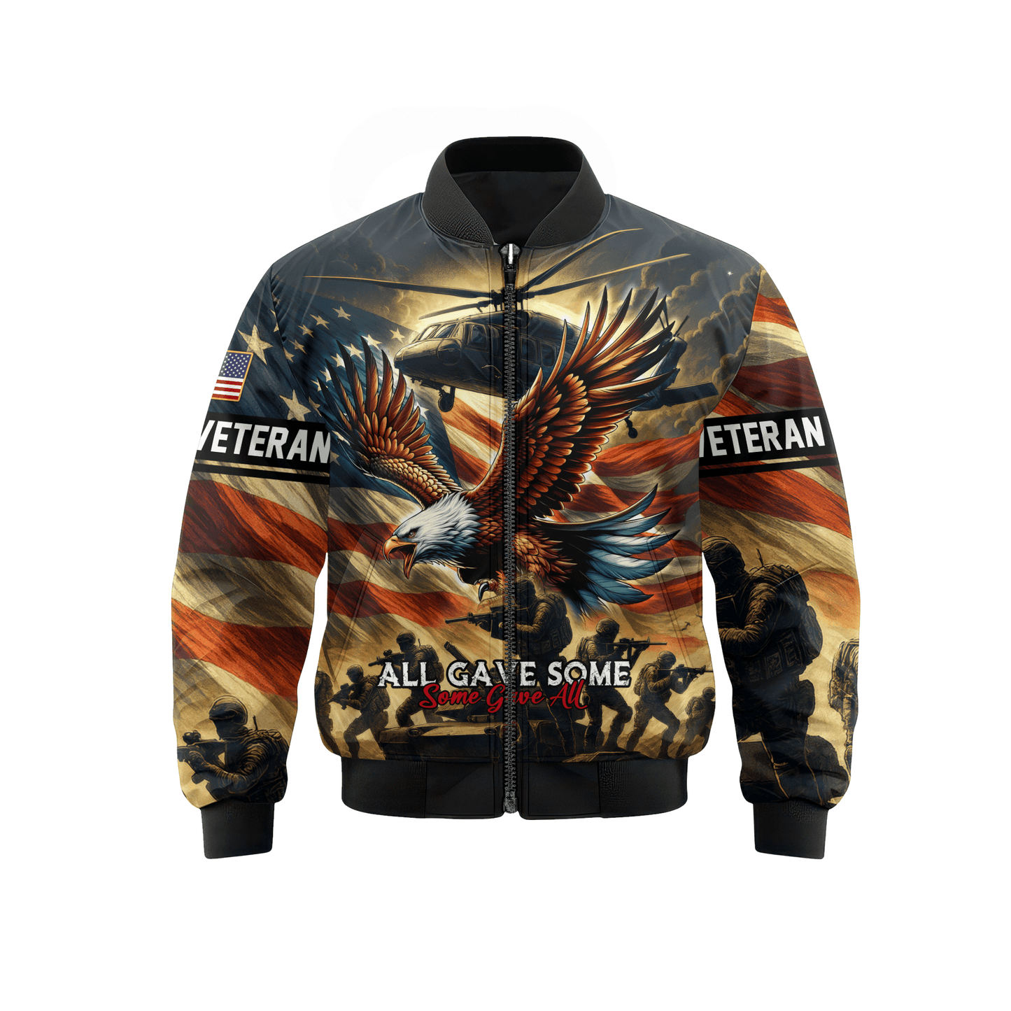 U.S. Veteran Hoodie – All Gave Some Some Gave All Eagle American Flag Zip Up
