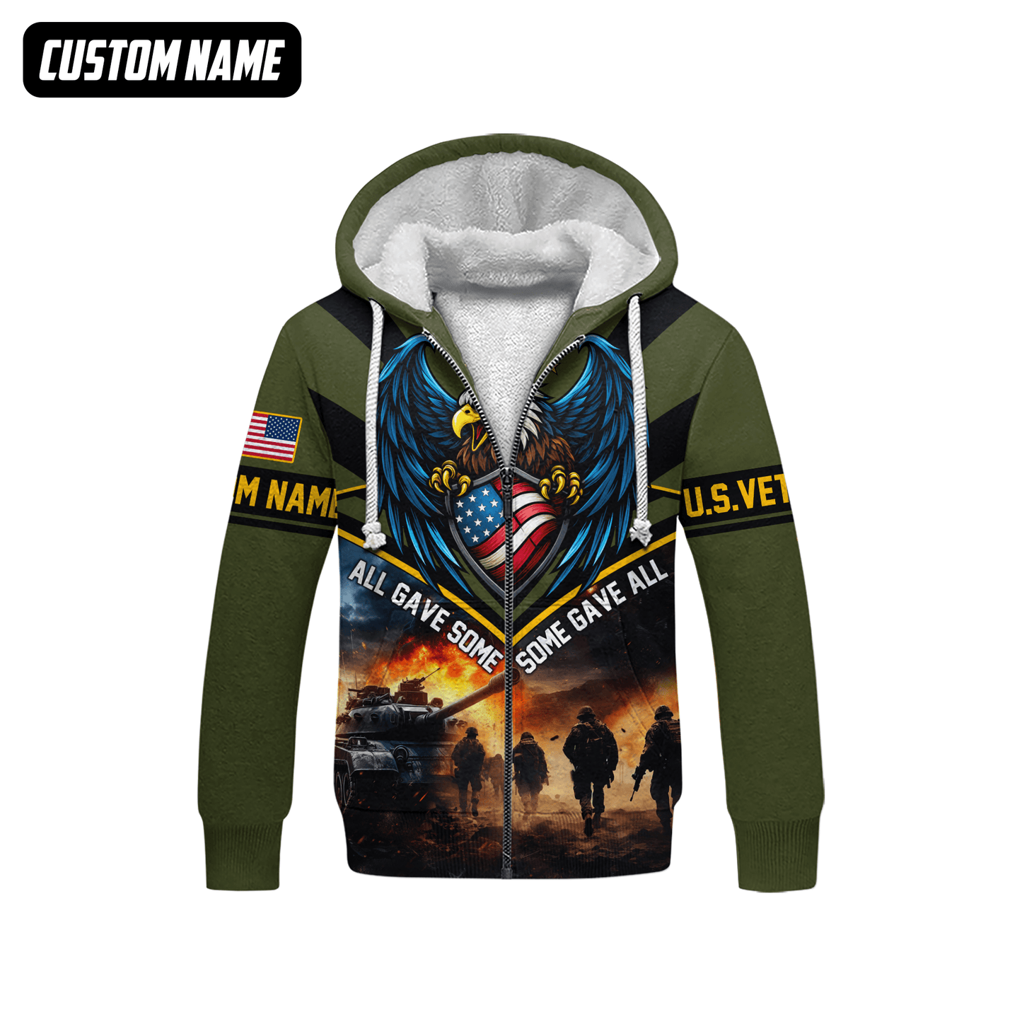 U.S. Veteran Hoodie – All Gave Some Some Gave All, Eagle with Flag Shield Zip Up, easychoo.com