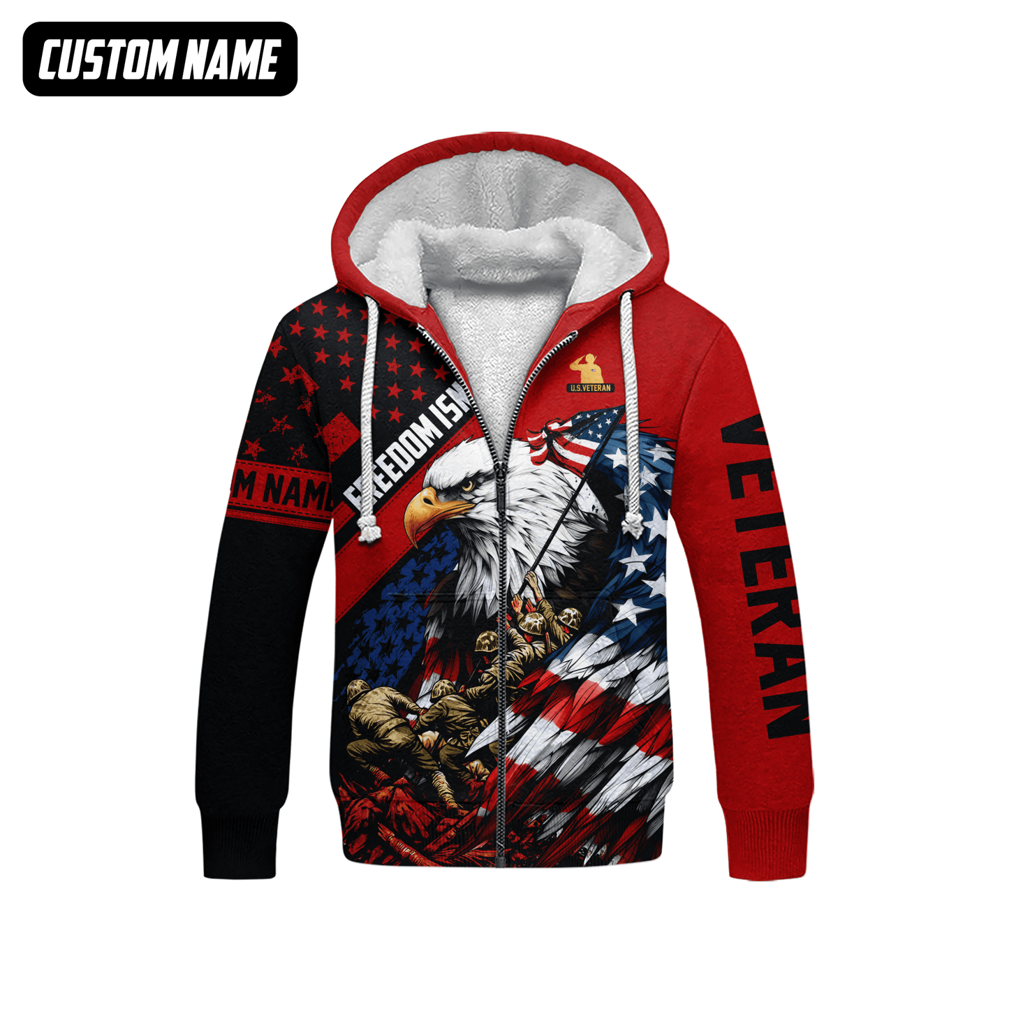 U.S. Veteran Hoodie – Freedom Isn’t Free, Bald Eagle with Flag and Soldiers Design, easychoo.com