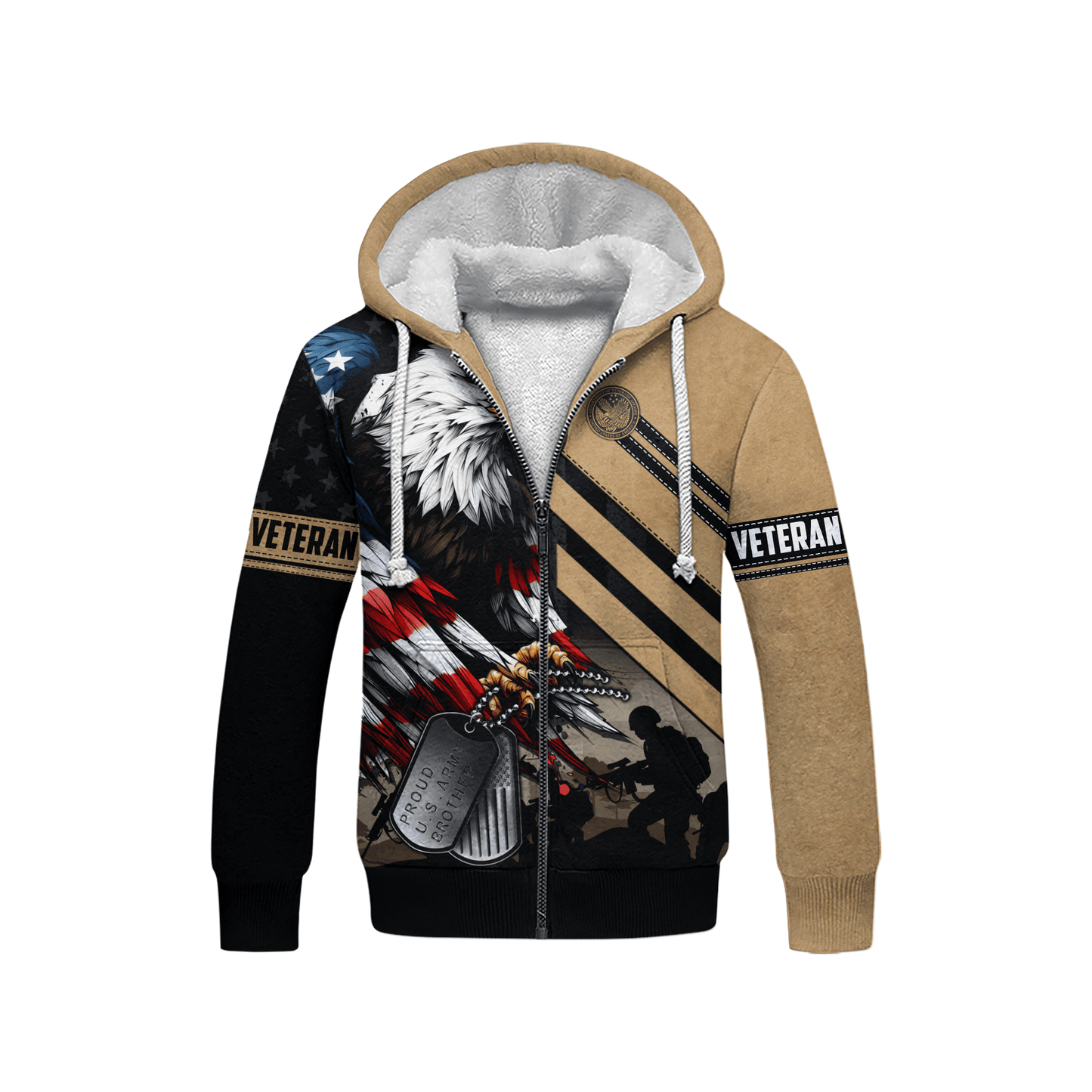 U.S. Veteran Hoodie – American Eagle Flag and Dog Tag Design, Patriotic Military Zip Up