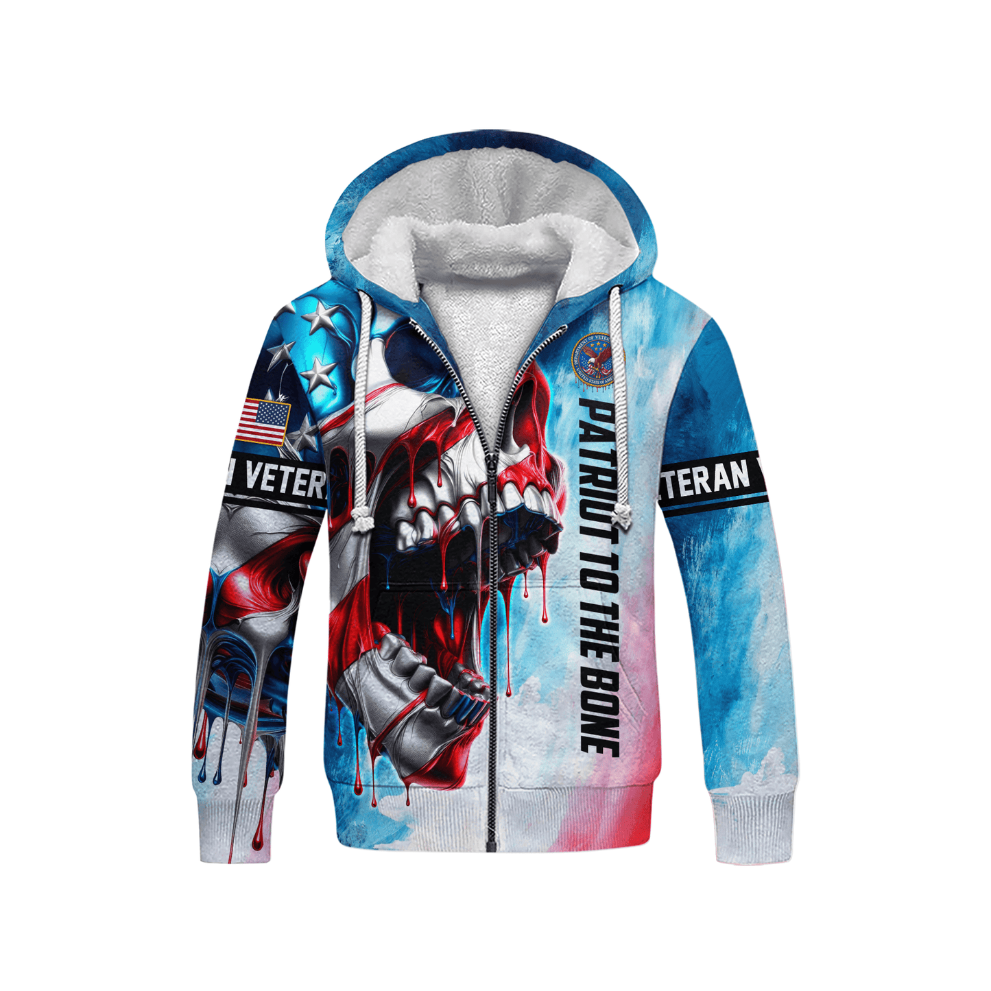 U.S. Veteran Hoodie – Patriotic Skull Design, American Flag Zip Up Jacket