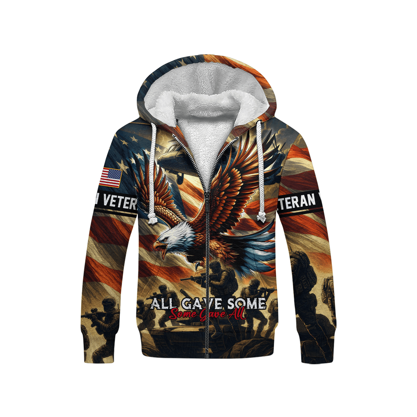 U.S. Veteran Hoodie – All Gave Some Some Gave All Eagle American Flag Zip Up