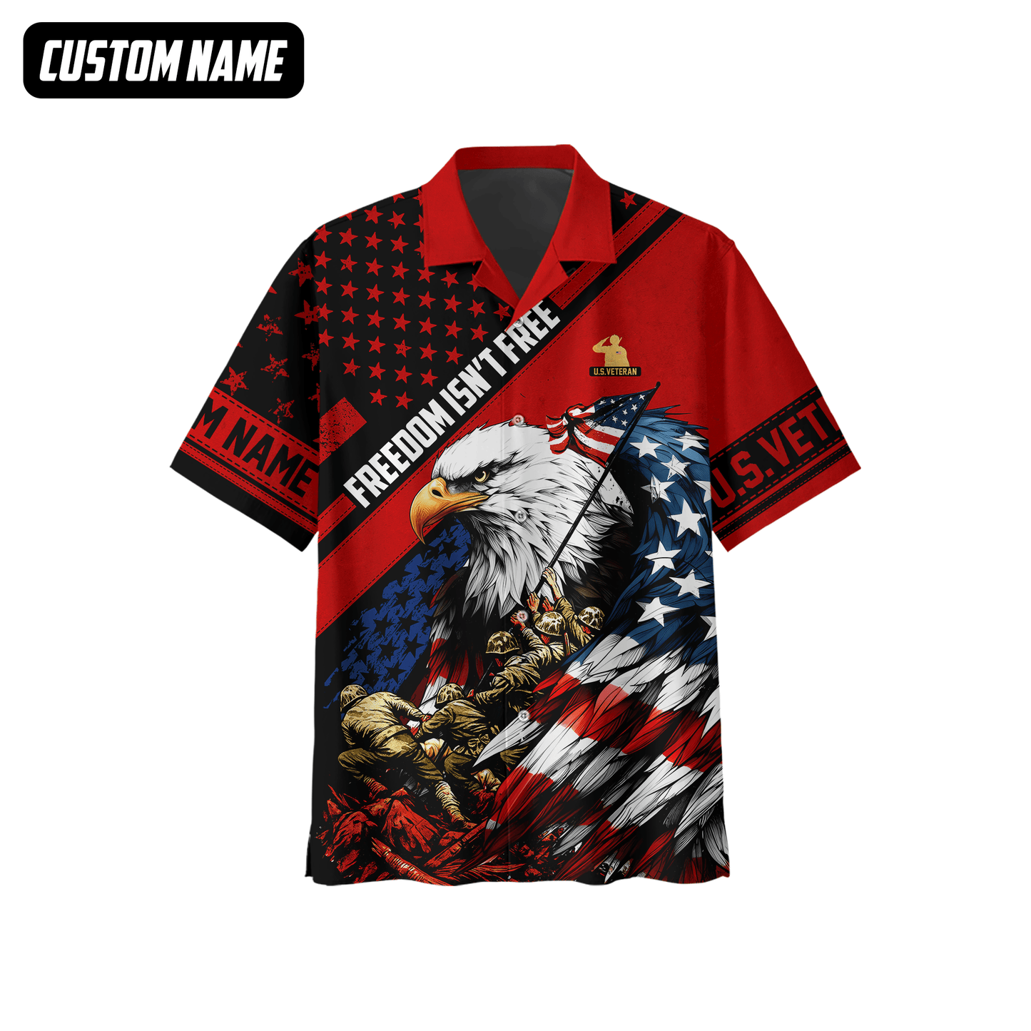 U.S. Veteran Hoodie – Freedom Isn’t Free, Bald Eagle with Flag and Soldiers Design, easychoo.com