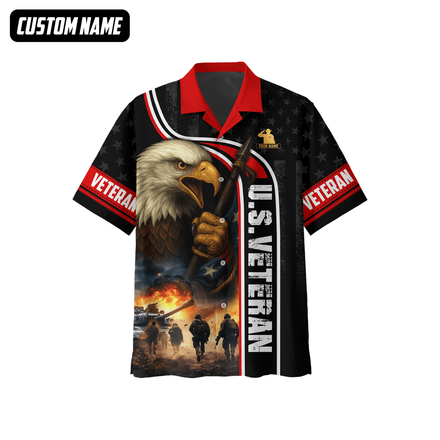 U.S. Veteran Hoodie – American Eagle and Soldiers Design, Patriotic Military Zip Up Hoodie