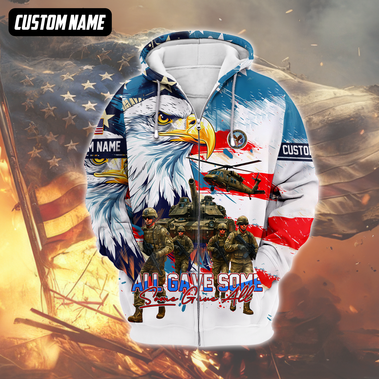 U.S. Veteran Hoodie – All Gave Some Some Gave All, Patriotic Eagle and Army Design