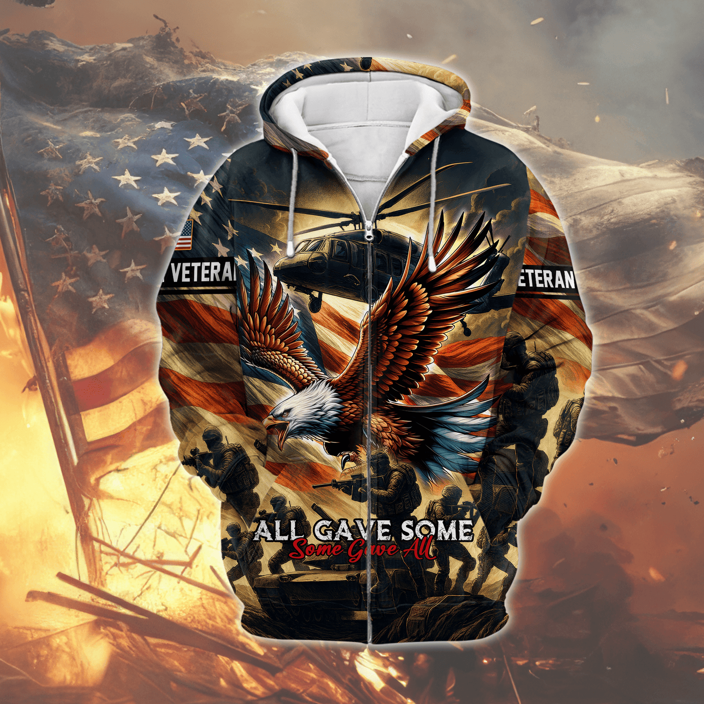 U.S. Veteran Hoodie – All Gave Some Some Gave All Eagle American Flag Zip Up