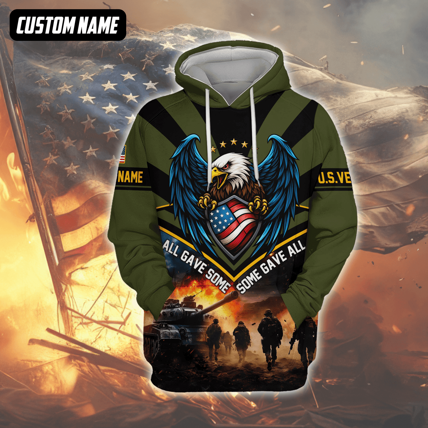 U.S. Veteran Hoodie – All Gave Some Some Gave All, Eagle with Flag Shield Zip Up, easychoo.com