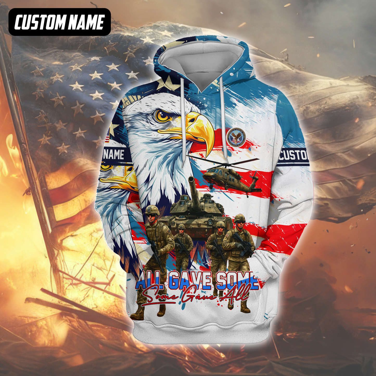 U.S. Veteran Hoodie – All Gave Some Some Gave All, Patriotic Eagle and Army Design