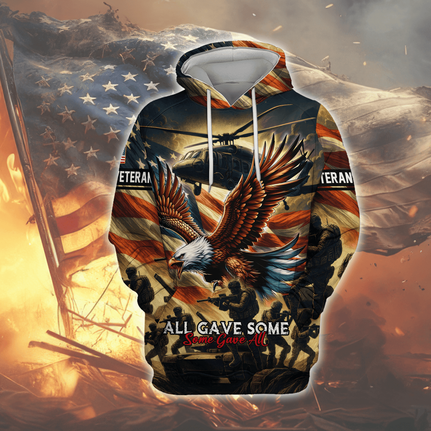 U.S. Veteran Hoodie – All Gave Some Some Gave All Eagle American Flag Zip Up