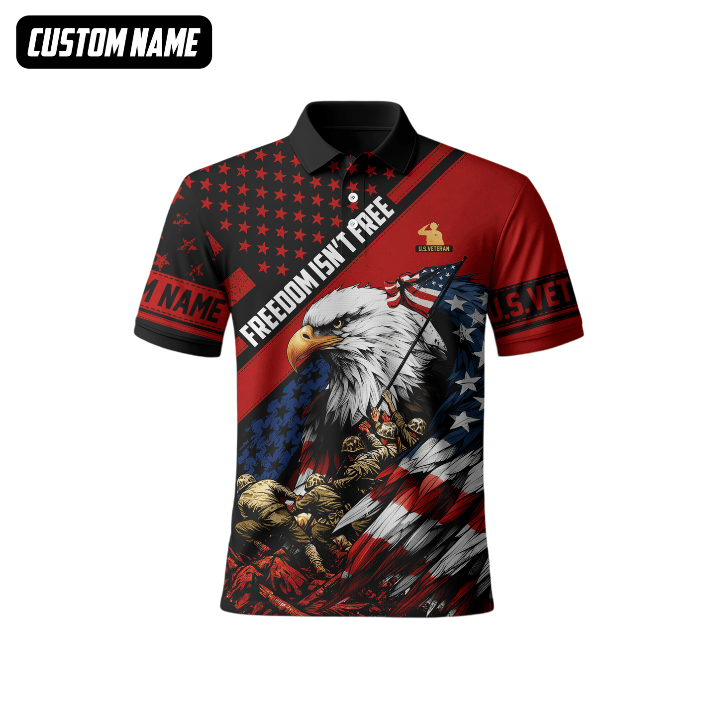 U.S. Veteran Hoodie – Freedom Isn’t Free, Bald Eagle with Flag and Soldiers Design, easychoo.com