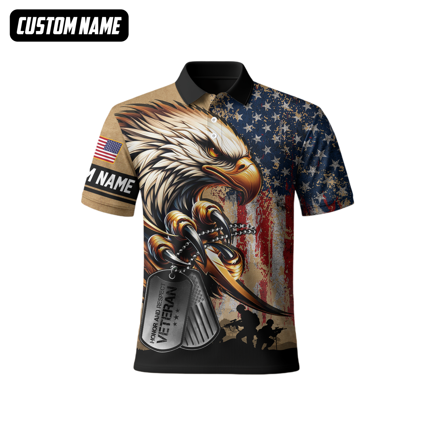 Veteran Eagle Hoodie – U.S. Flag and Dog Tag Design, Custom Name Patriotic Gift
