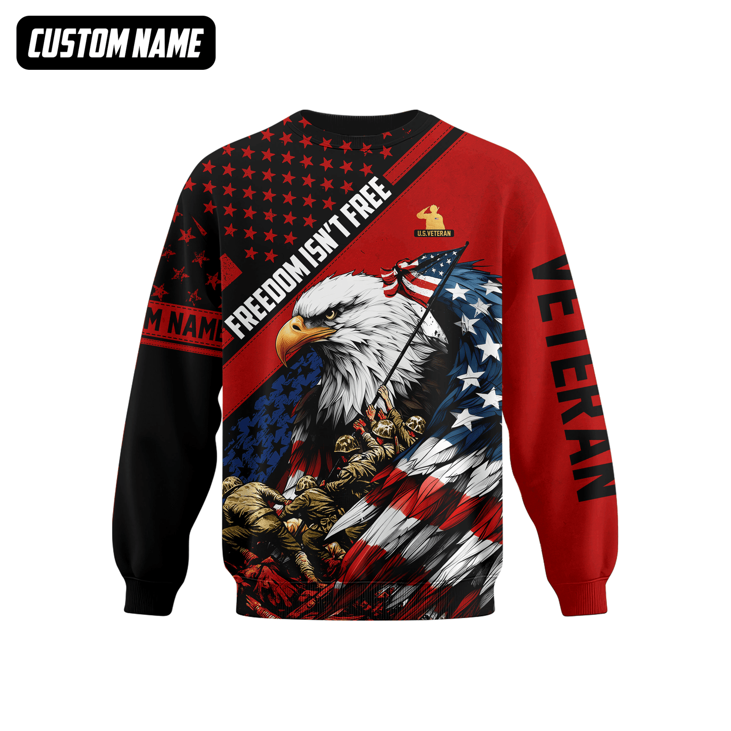 U.S. Veteran Hoodie – Freedom Isn’t Free, Bald Eagle with Flag and Soldiers Design, easychoo.com