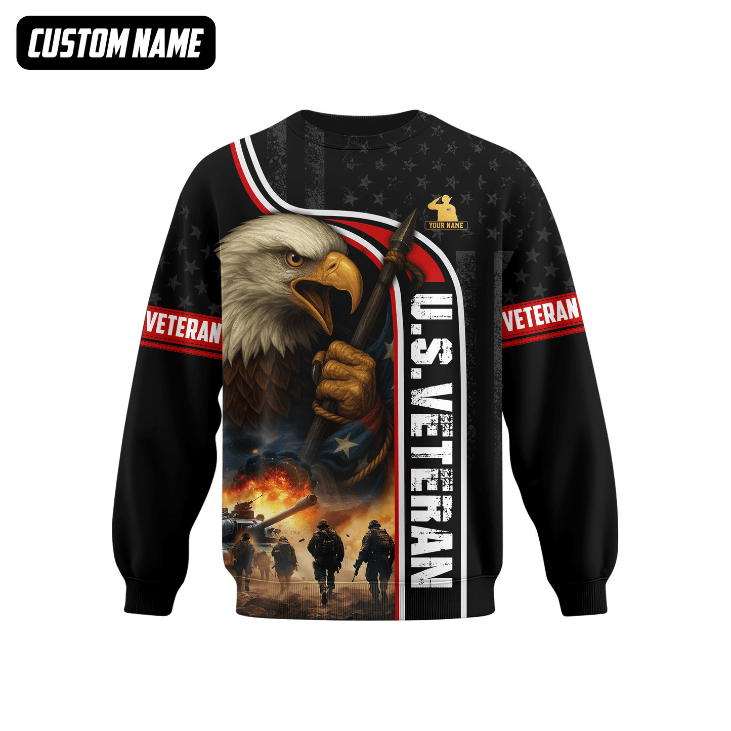 U.S. Veteran Hoodie – American Eagle and Soldiers Design, Patriotic Military Zip Up Hoodie