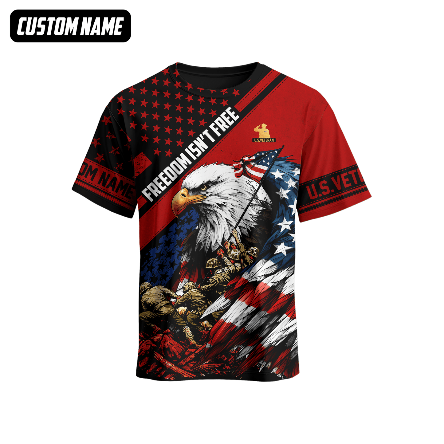 U.S. Veteran Hoodie – Freedom Isn’t Free, Bald Eagle with Flag and Soldiers Design, easychoo.com