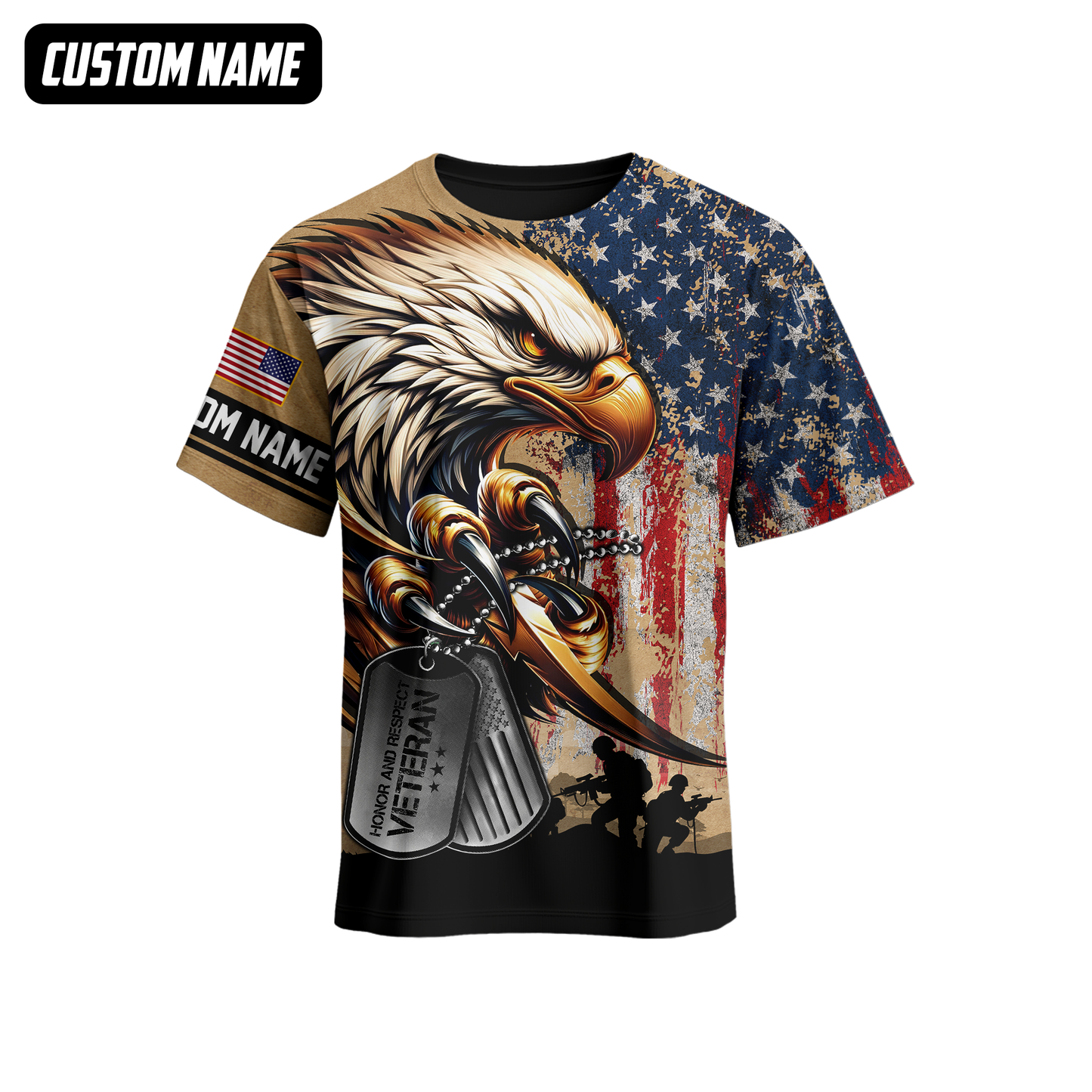 Veteran Eagle Hoodie – U.S. Flag and Dog Tag Design, Custom Name Patriotic Gift