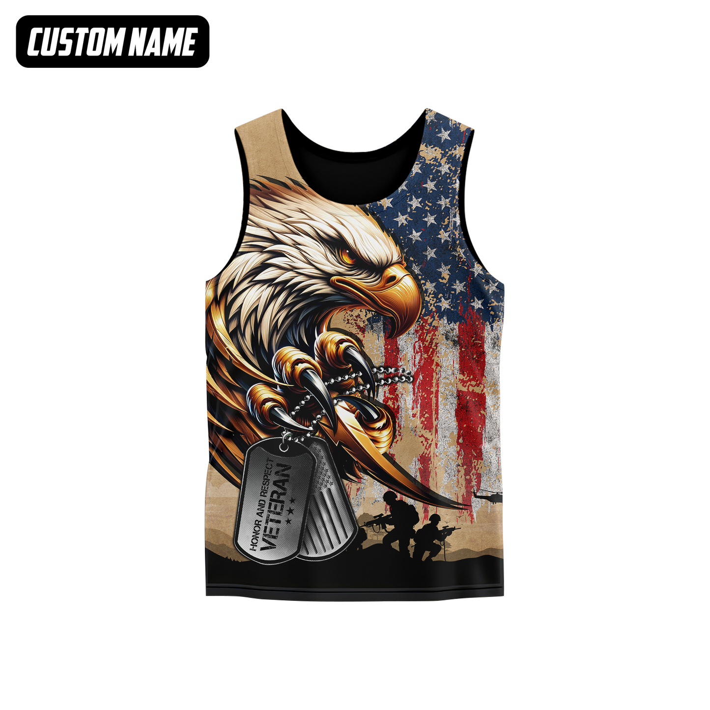 Veteran Eagle Hoodie – U.S. Flag and Dog Tag Design, Custom Name Patriotic Gift