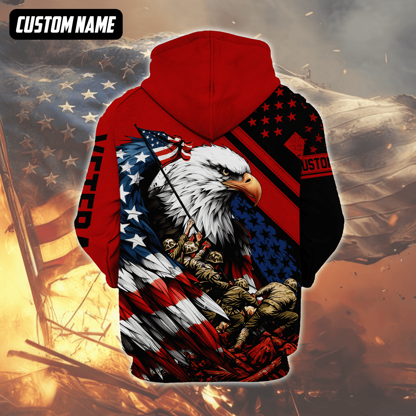 U.S. Veteran Hoodie – Freedom Isn’t Free, Bald Eagle with Flag and Soldiers Design, easychoo.com
