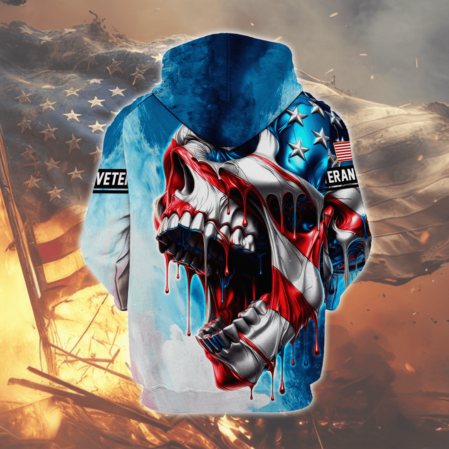 U.S. Veteran Hoodie – Patriotic Skull Design, American Flag Zip Up Jacket