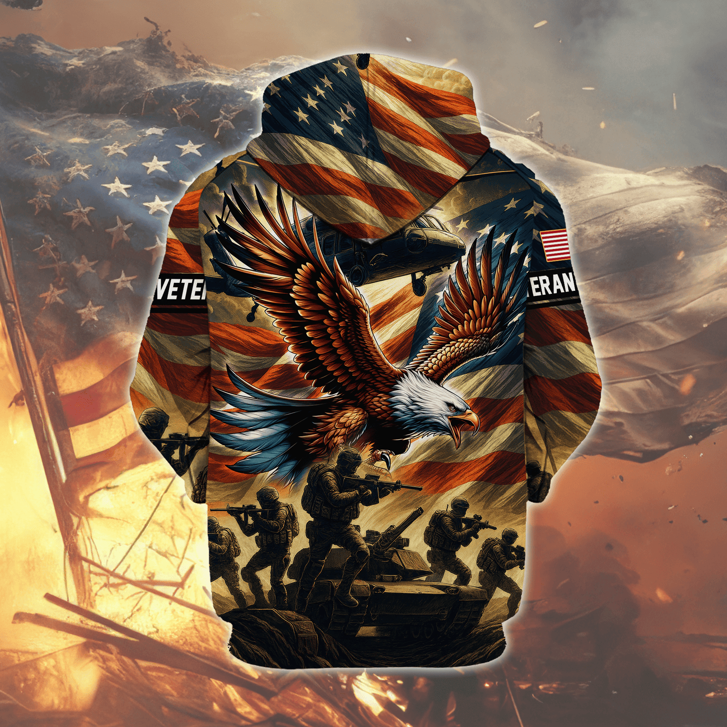 U.S. Veteran Hoodie – All Gave Some Some Gave All Eagle American Flag Zip Up
