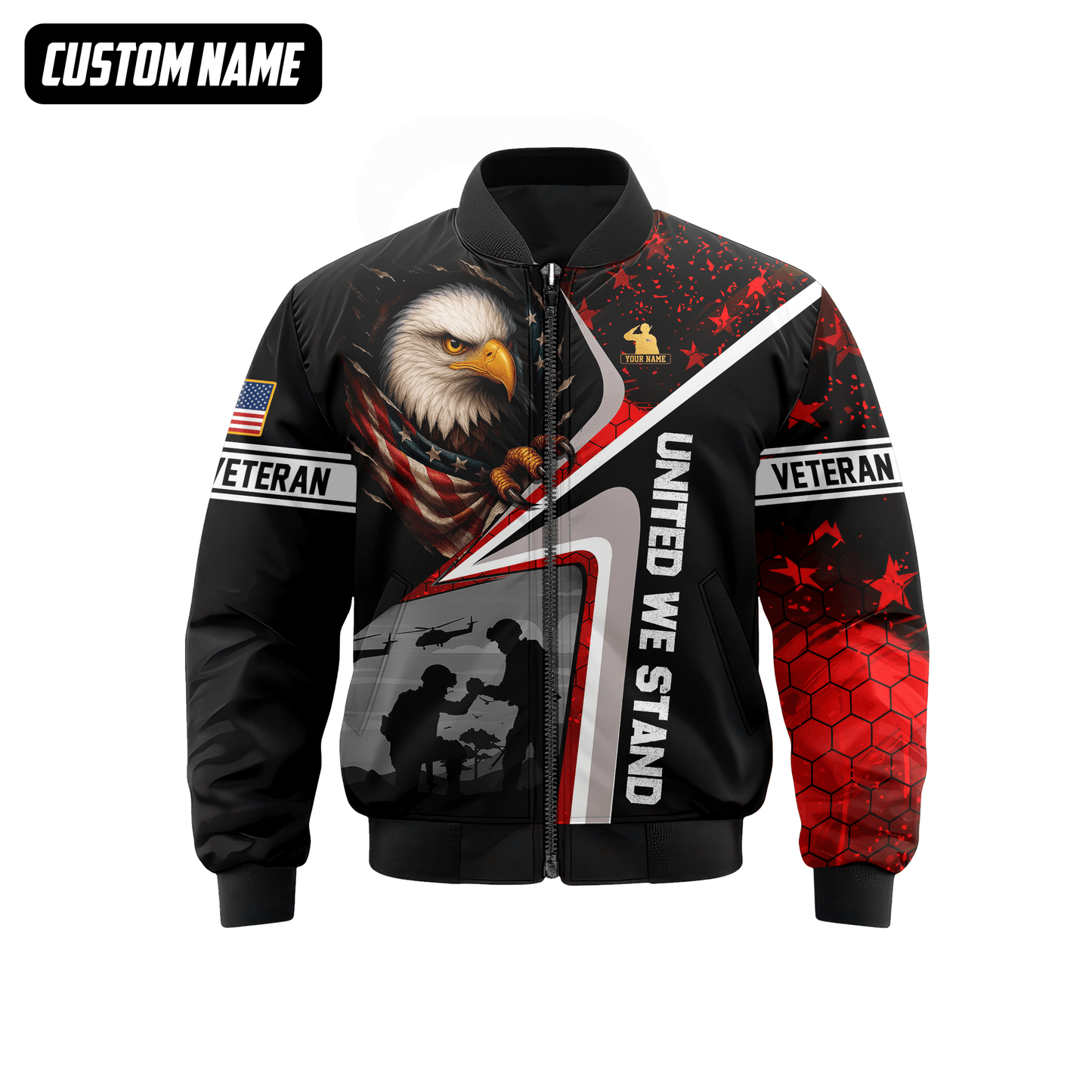 Custom Name U.S. Veteran Hoodie – Eagle and Soldier Graphic Jacket