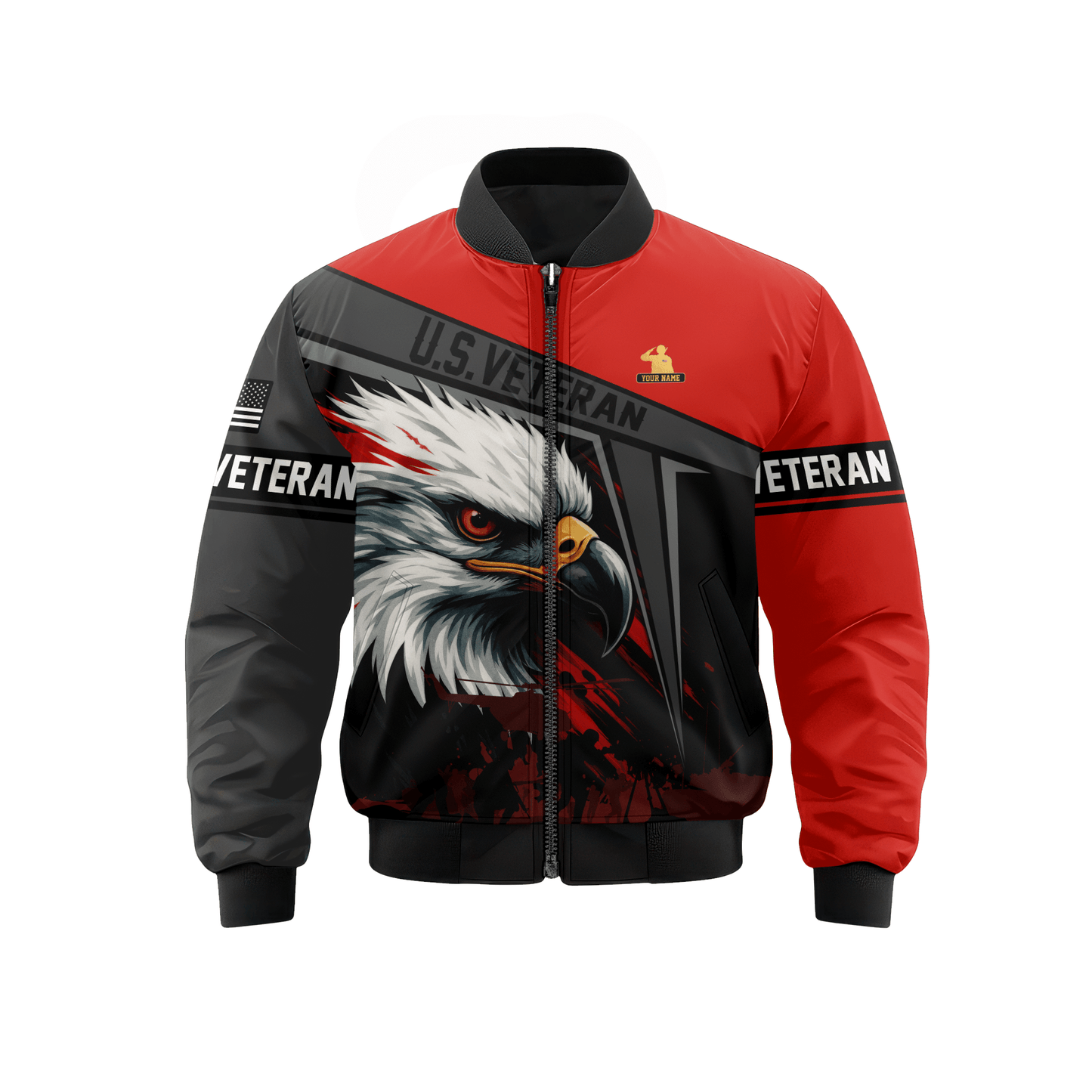U.S. Veteran Hoodie – Bold Eagle Head Red & Black Patriotic Zip Up
