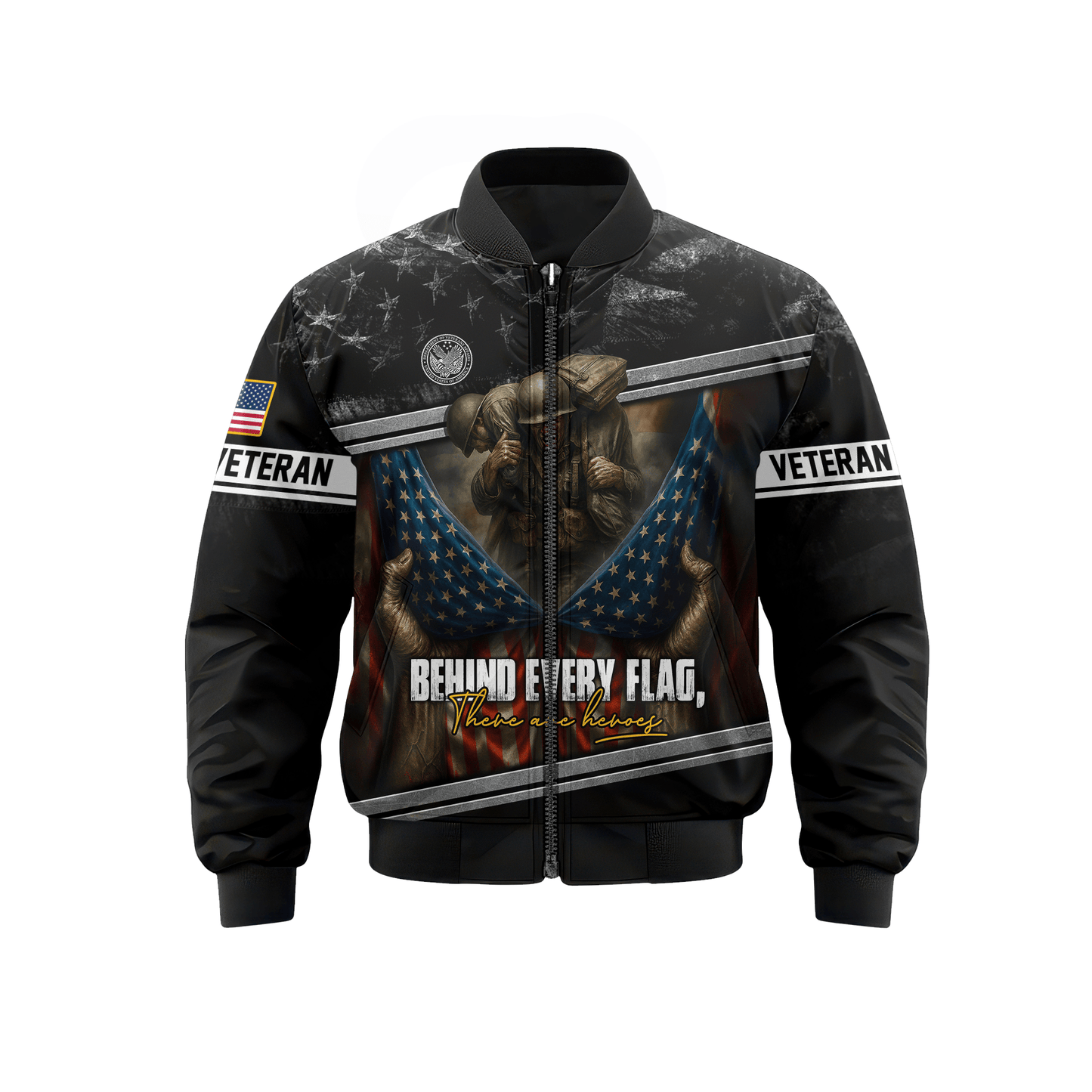 U.S. Veteran Hoodie – Behind Every Flag There Are Heroes Zip Up
