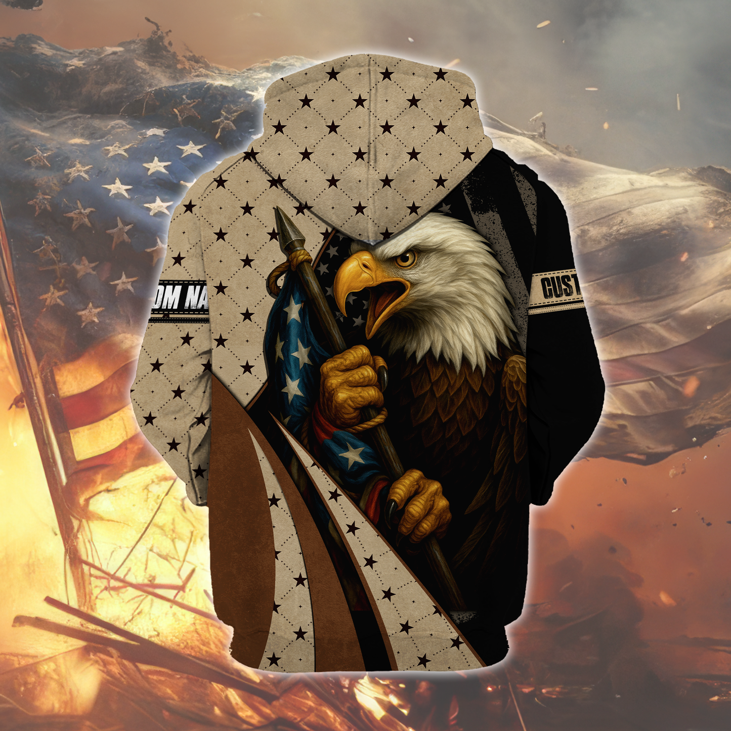 American Veteran Patriotic Eagle with U.S. Flag All-Over Print Zip Hoodie, easychoo.com