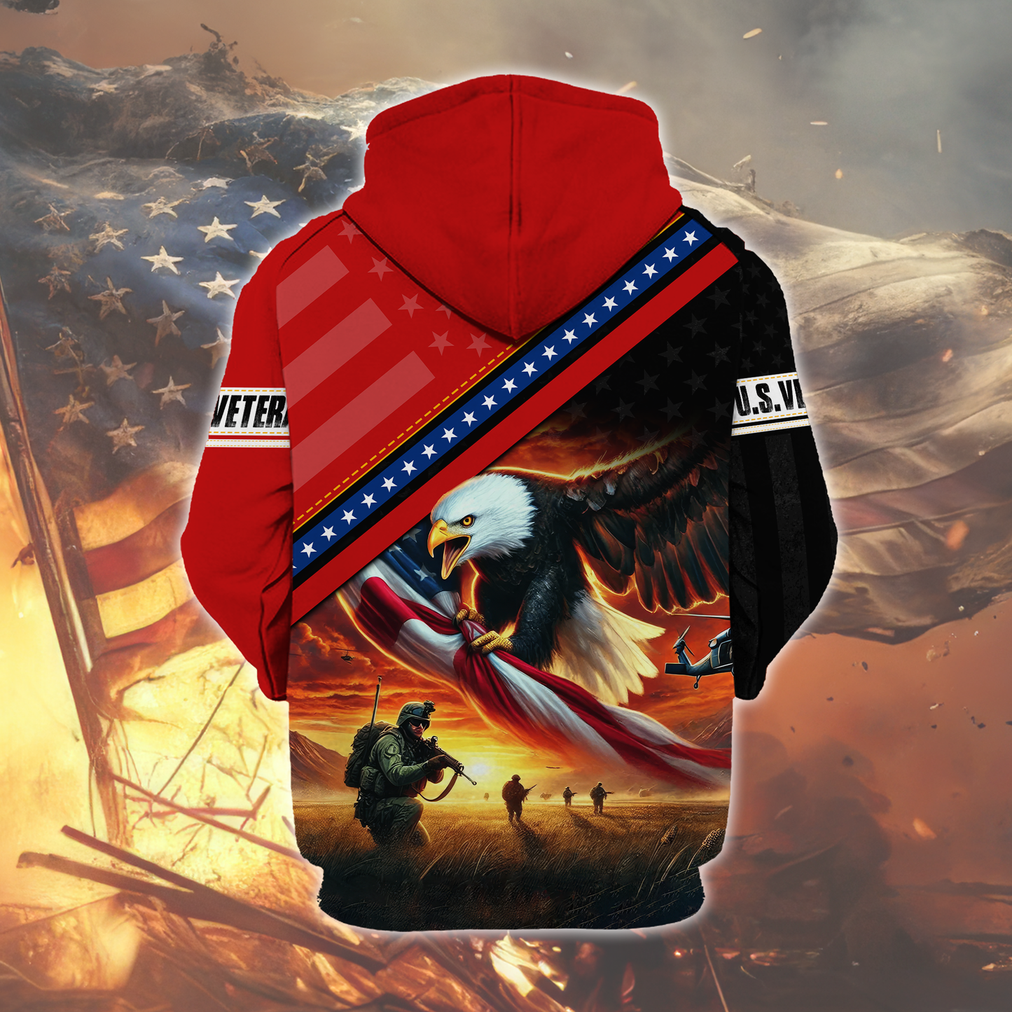 American Veteran Patriotic Eagle with U.S. Flag All-Over Print Hoodie, easychoo.com