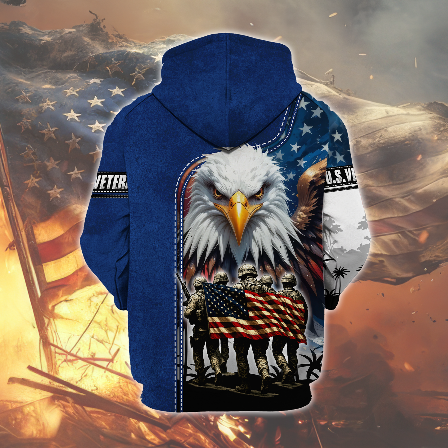 American Veteran Patriotic Eagle with U.S. Flag All-Over Print Zip Hoodie, easychoo.com