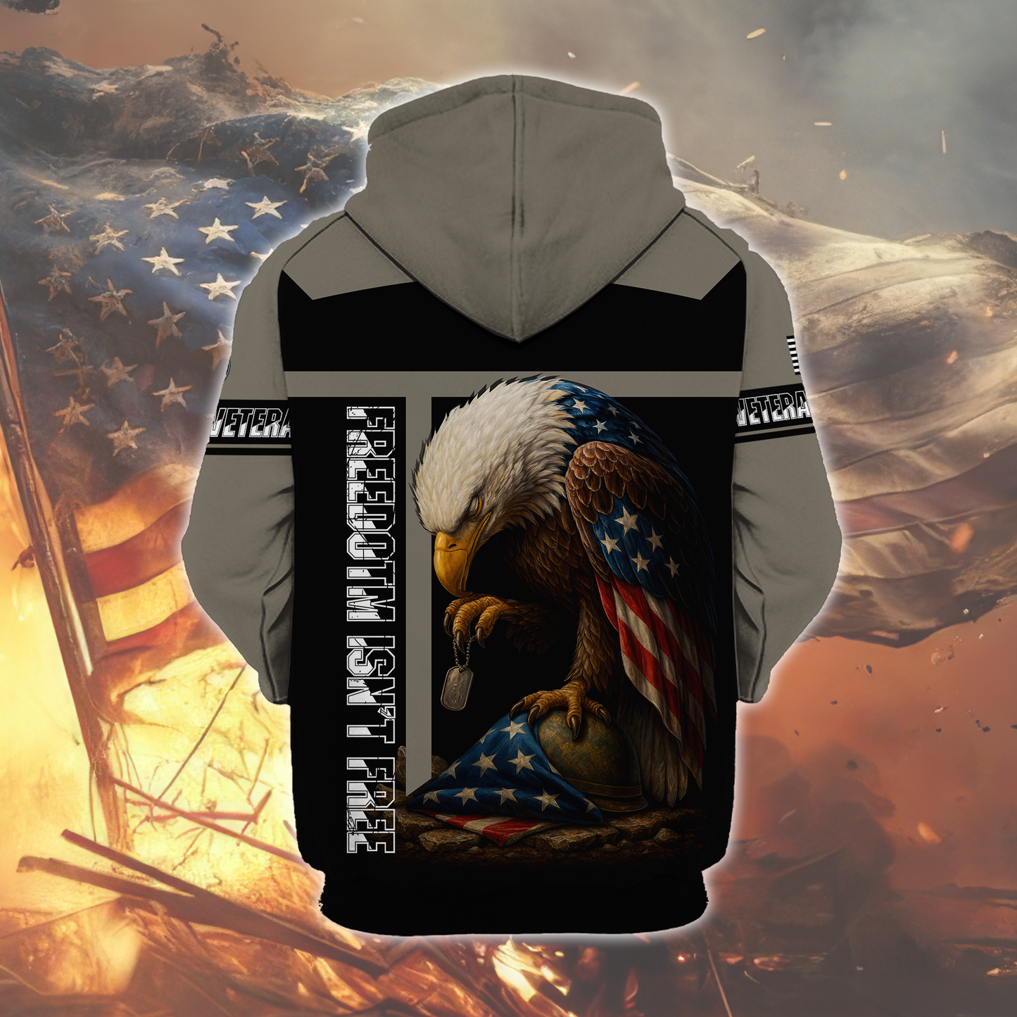 American Veteran Patriotic Eagle with U.S. Flag All-Over Print Zip Hoodie, easychoo.com