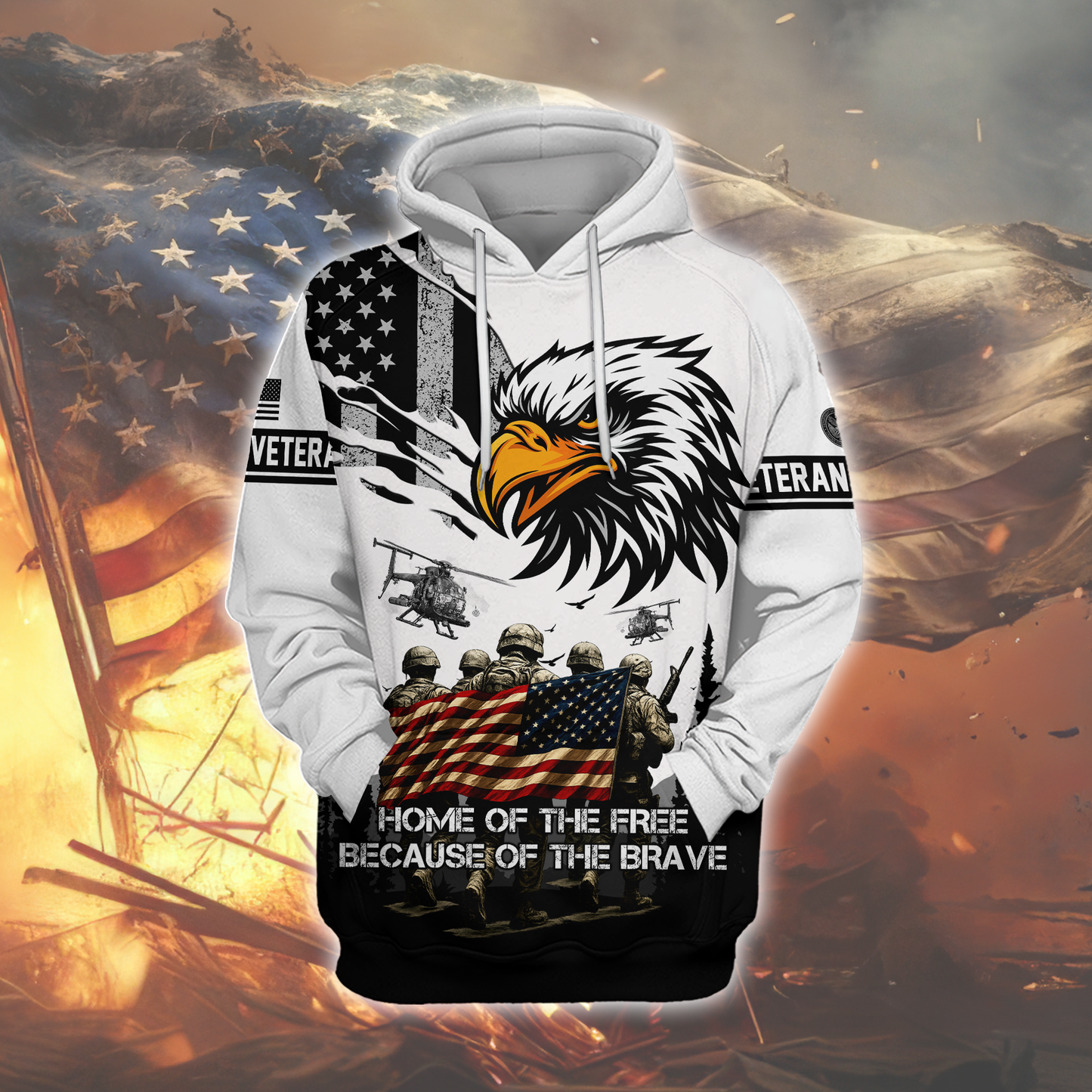 U.S. Veteran Hoodie – Home of the Free Because of the Brave, American Eagle Zip Up, easychoo.com