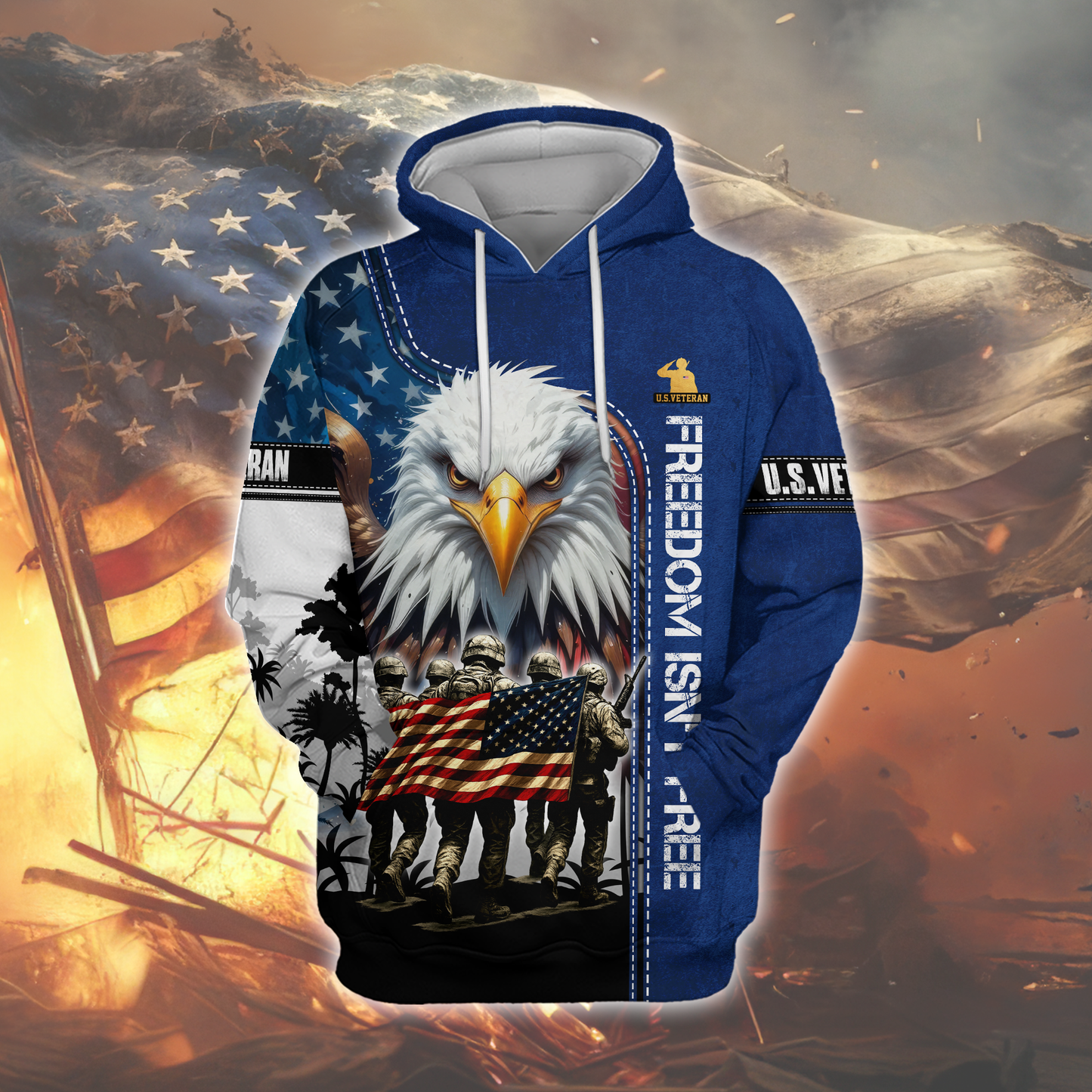 U.S. Veteran Hoodie – Freedom Isn’t Free, American Flag Eagle Design, Patriotic Zip Up, easychoo.com