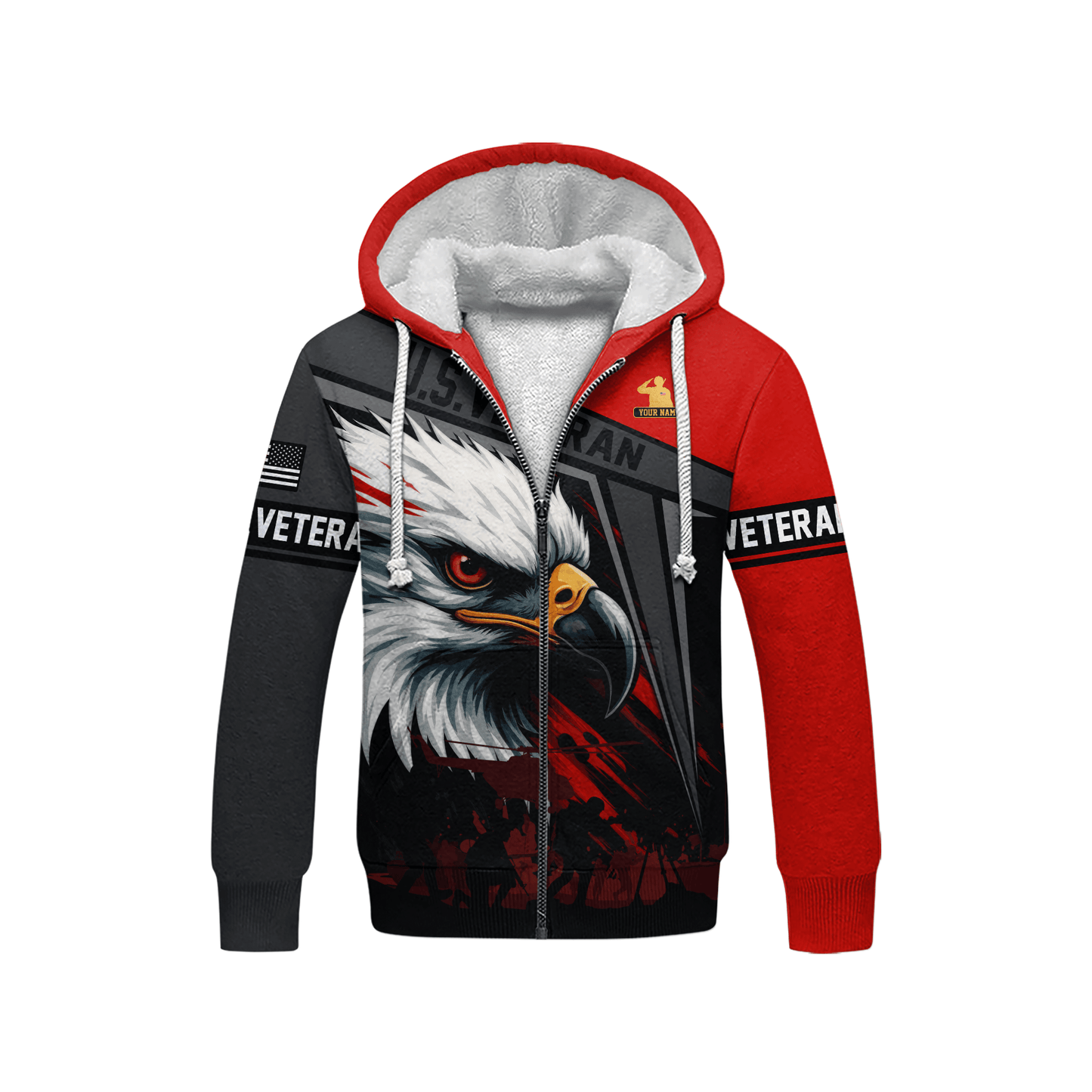 U.S. Veteran Hoodie – Bold Eagle Head Red & Black Patriotic Zip Up