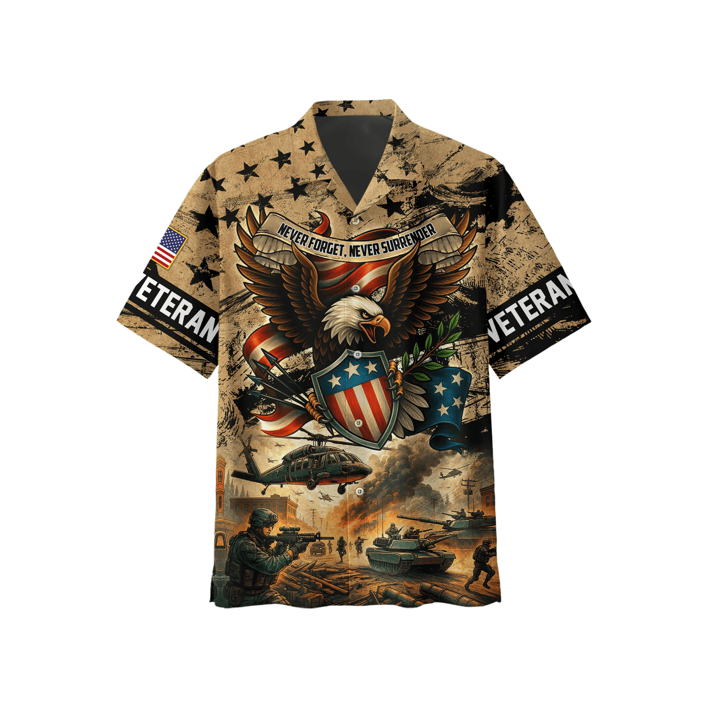 U.S. Veteran Hoodie – Never Forget Never Surrender Eagle Military Zip Up
