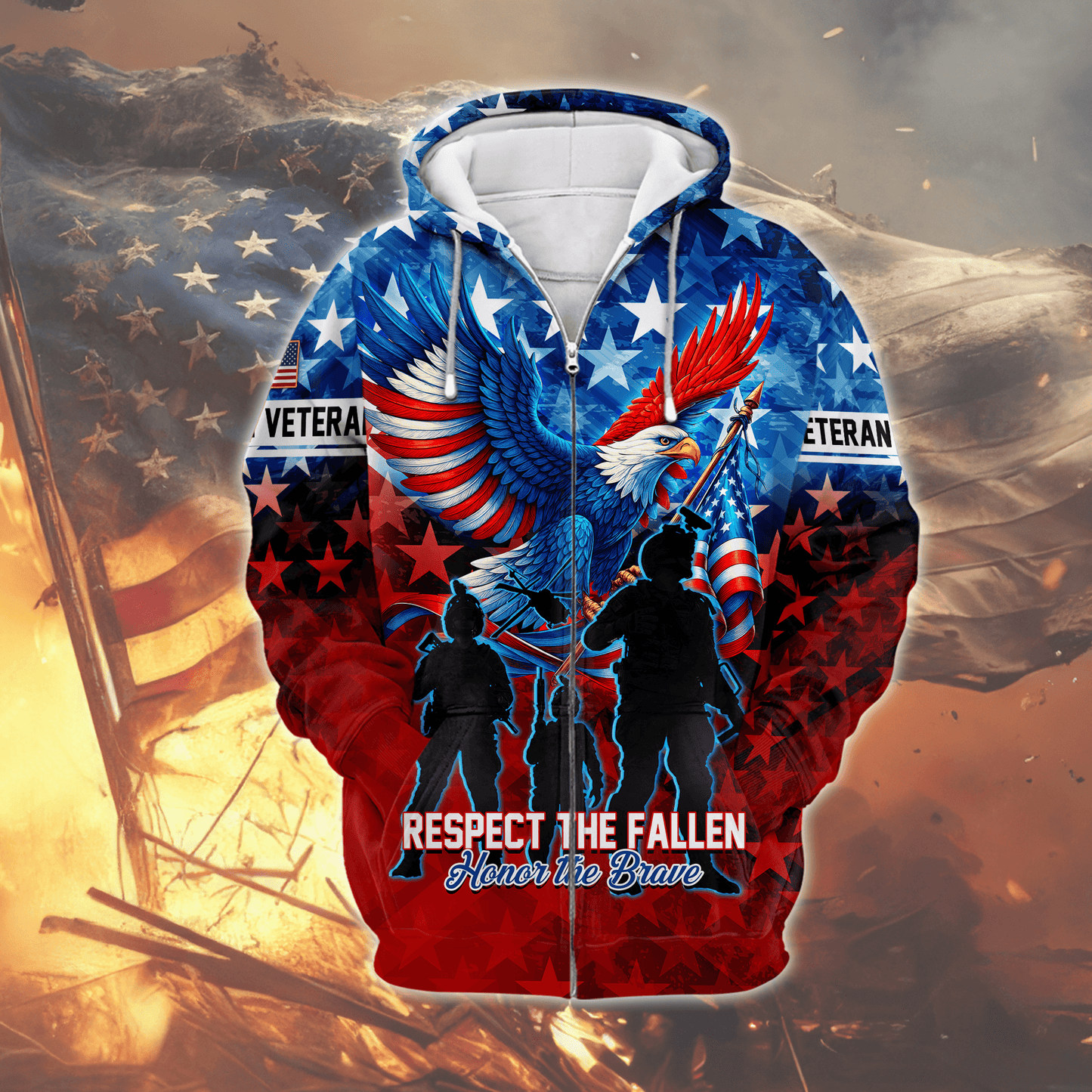 U.S. Veteran Hoodie – Respect The Fallen Patriotic Eagle Sweatshirt
