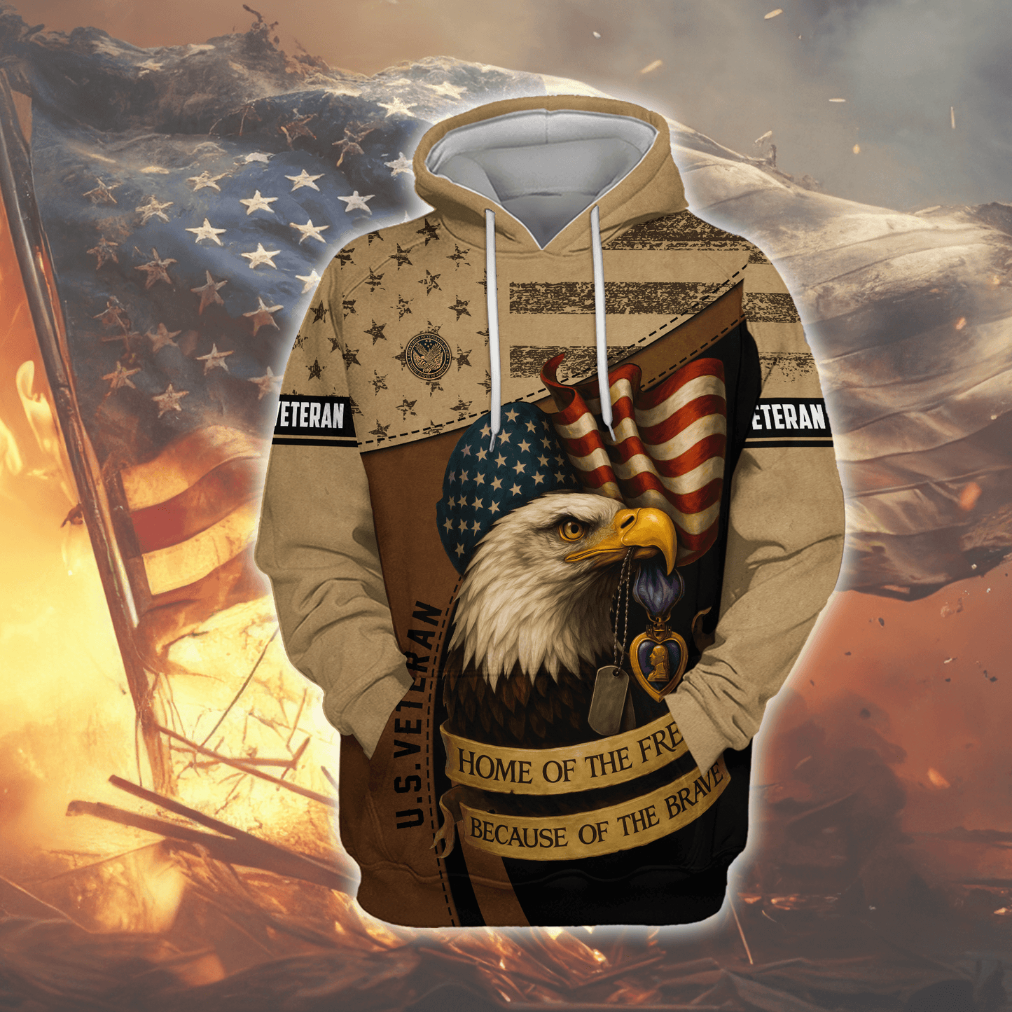 U.S. Veteran Hoodie – Patriotic Eagle Flag Military Pride Zip Up