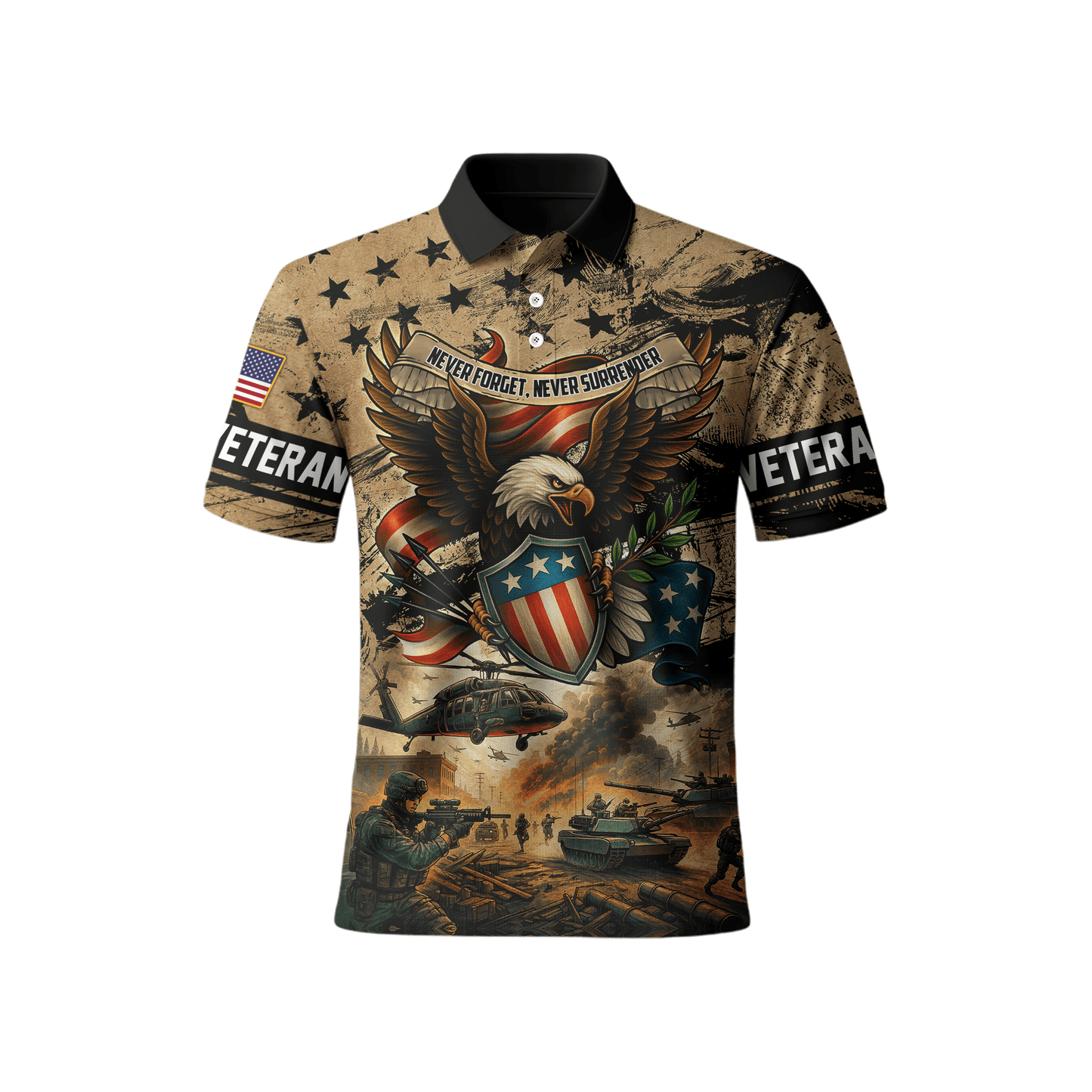 U.S. Veteran Hoodie – Never Forget Never Surrender Eagle Military Zip Up