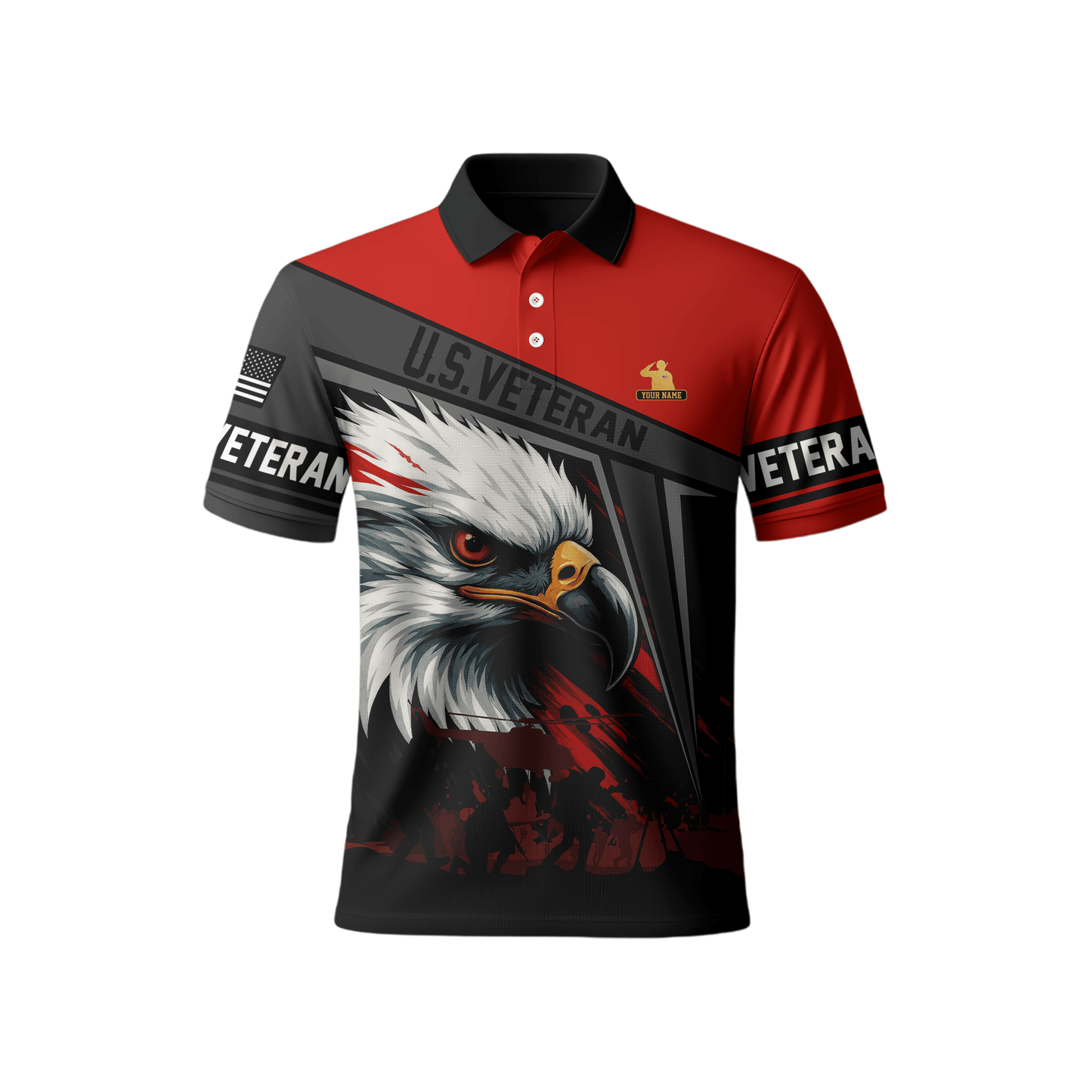 U.S. Veteran Hoodie – Bold Eagle Head Red & Black Patriotic Zip Up