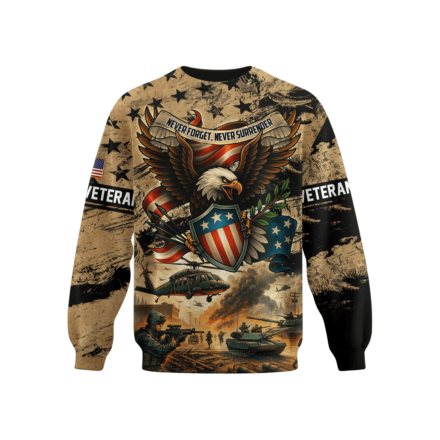 U.S. Veteran Hoodie – Never Forget Never Surrender Eagle Military Zip Up