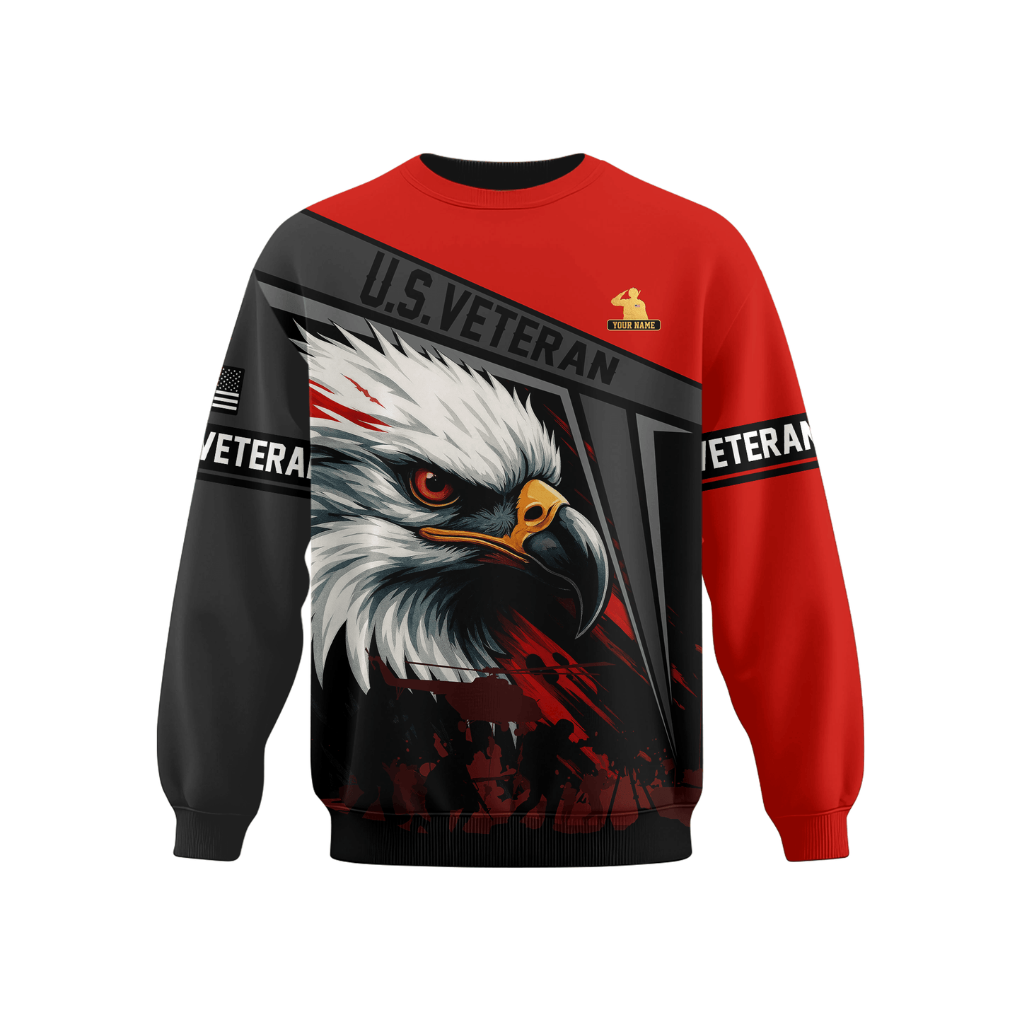 U.S. Veteran Hoodie – Bold Eagle Head Red & Black Patriotic Zip Up