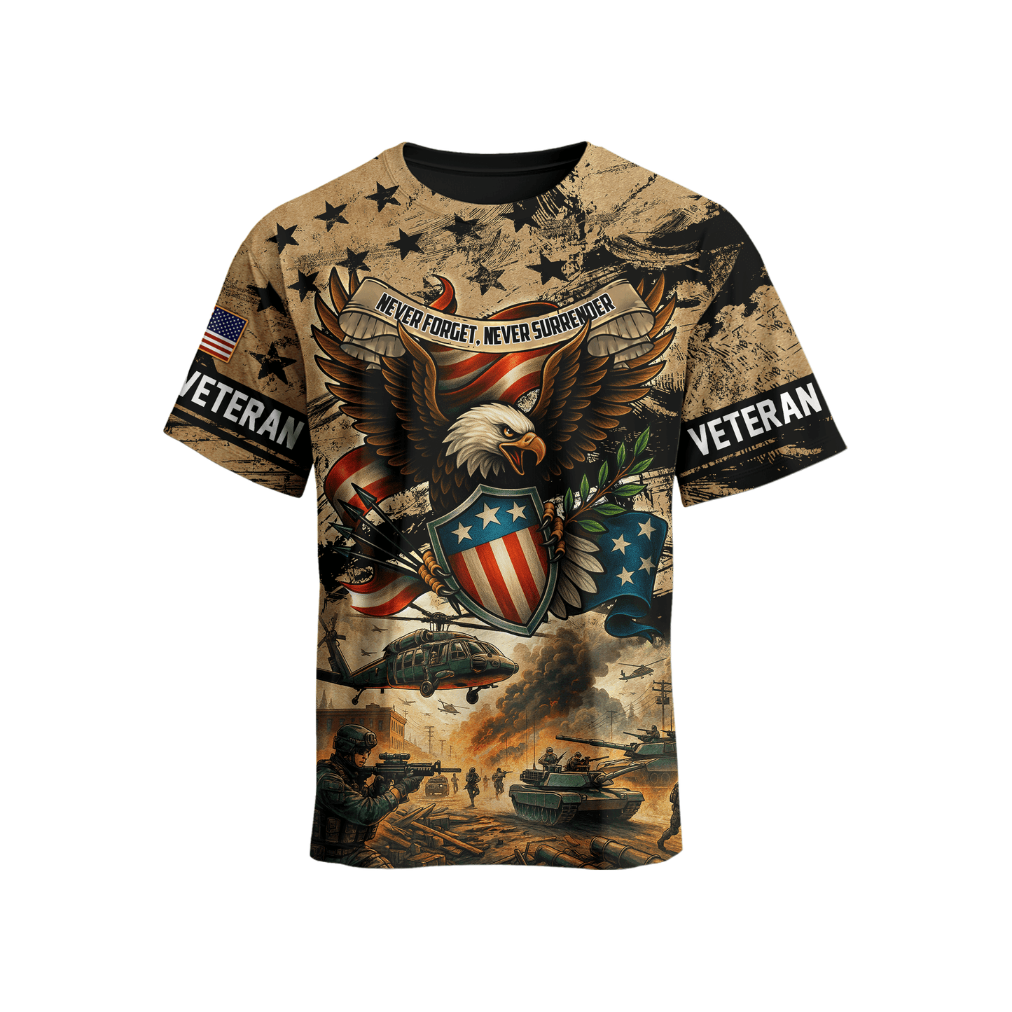 U.S. Veteran Hoodie – Never Forget Never Surrender Eagle Military Zip Up