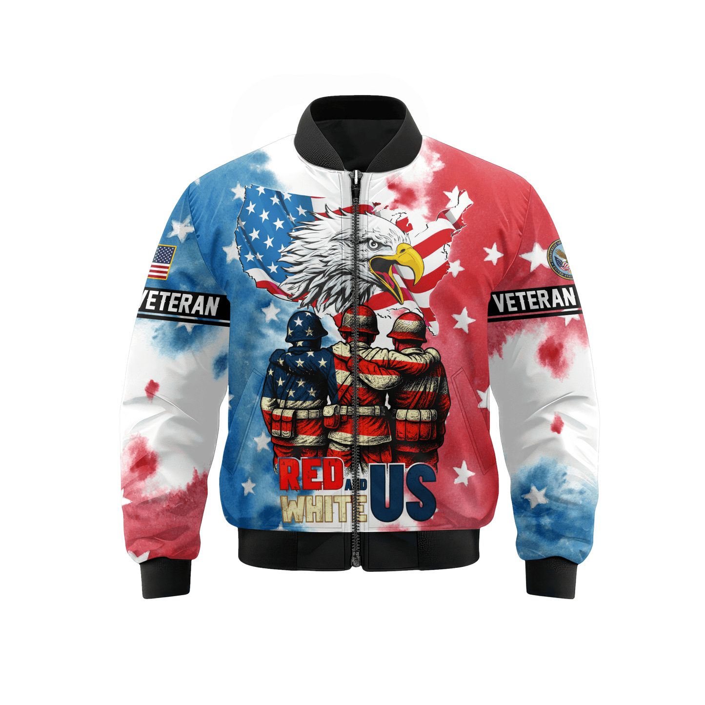 U.S. Veteran Hoodie – Red White and Blue Eagle Zip Up, American Flag Patriotic Hoodie for Veterans
