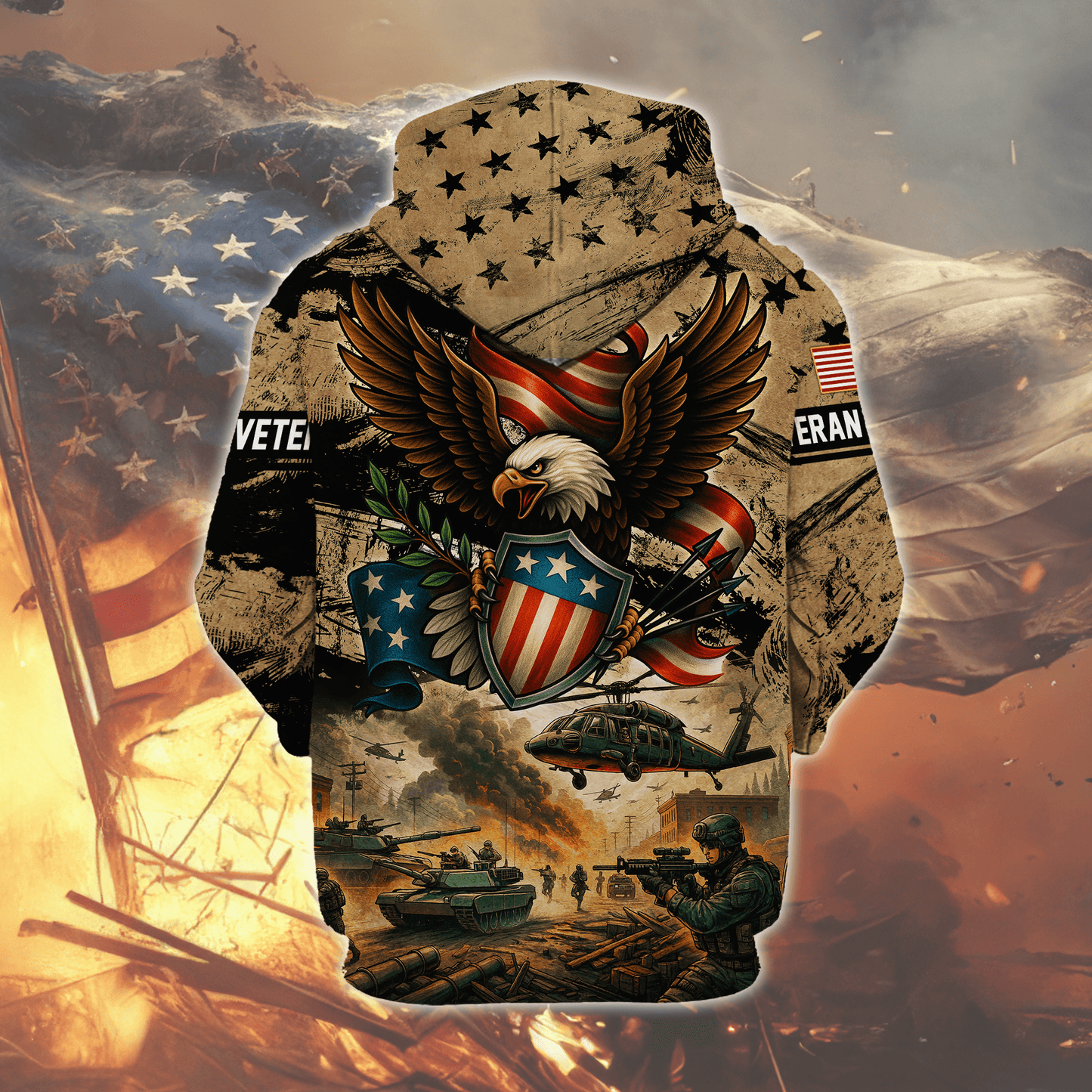U.S. Veteran Hoodie – Never Forget Never Surrender Eagle Military Zip Up