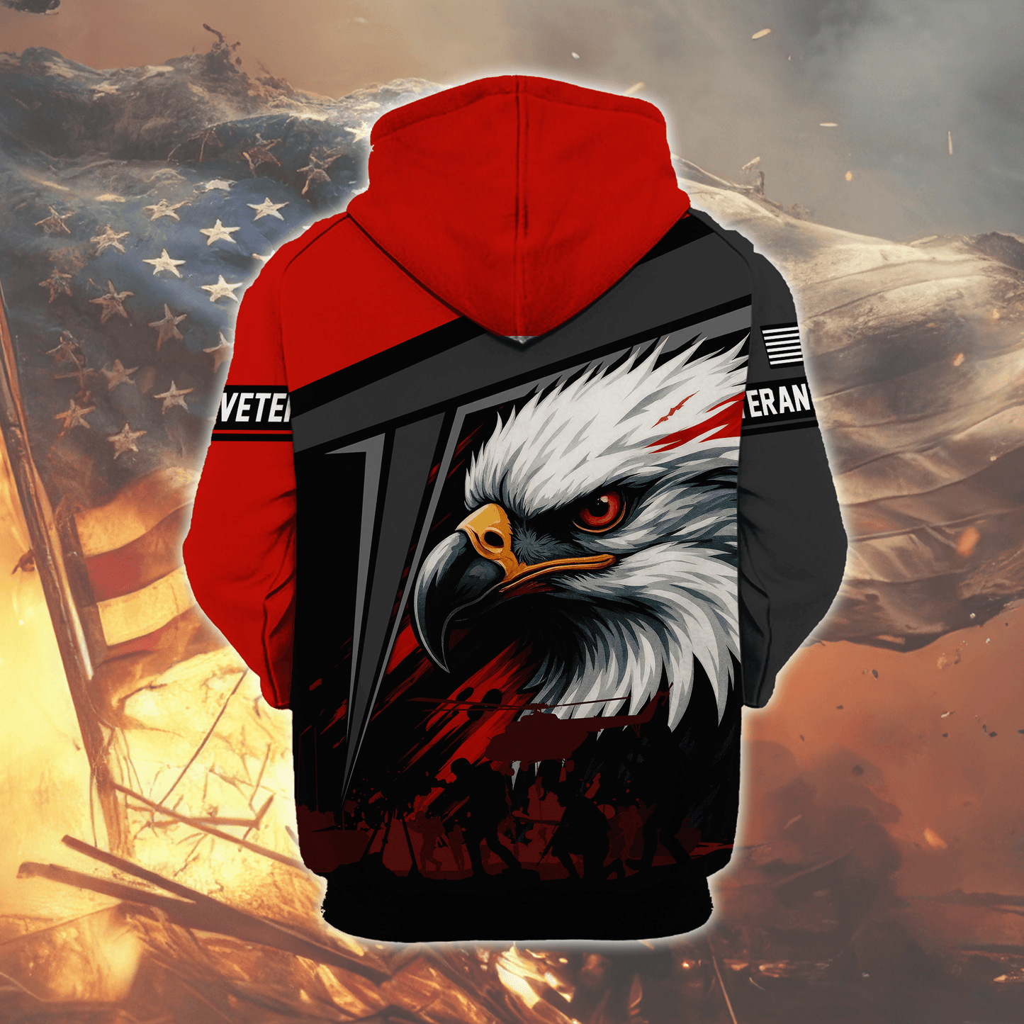 U.S. Veteran Hoodie – Bold Eagle Head Red & Black Patriotic Zip Up