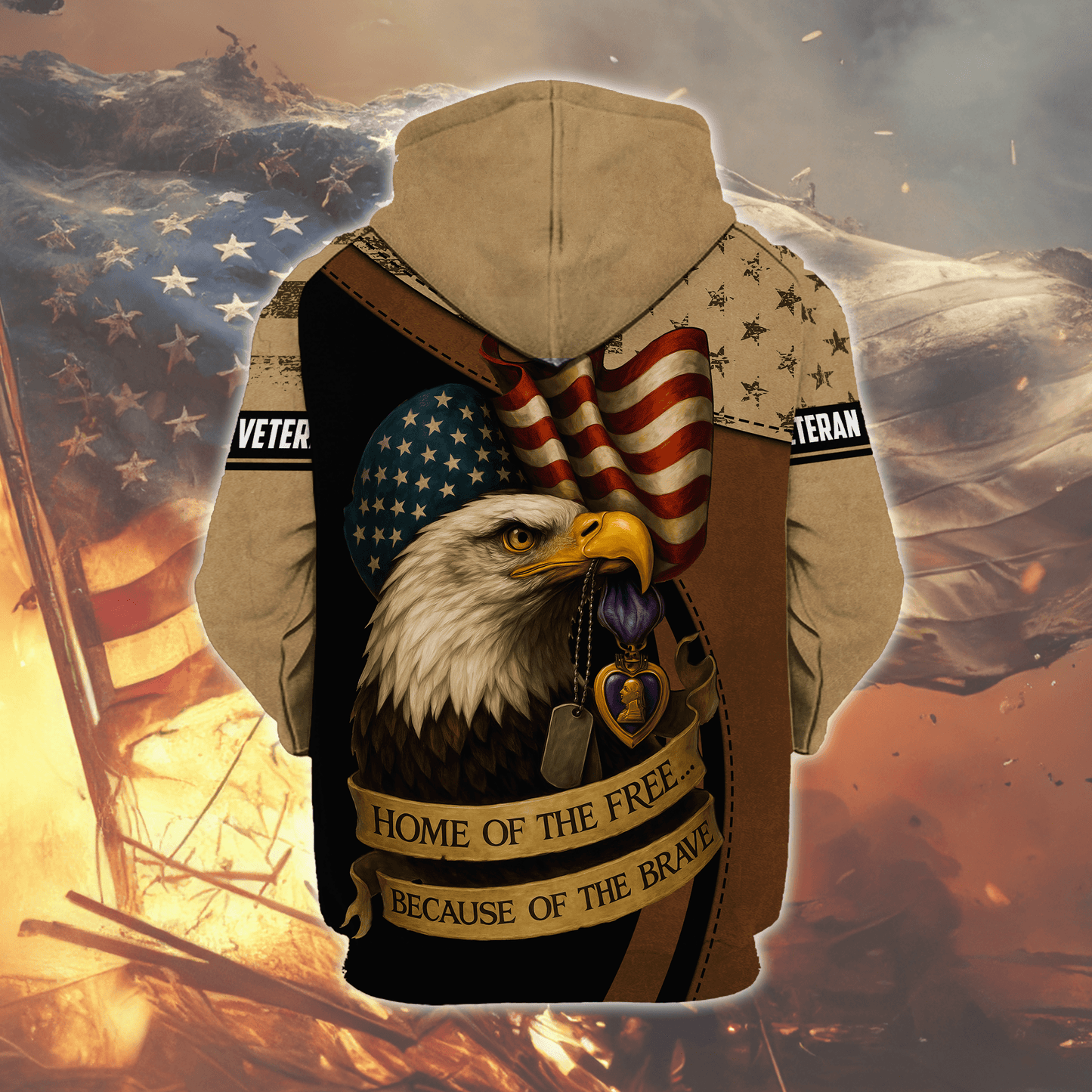 U.S. Veteran Hoodie – Patriotic Eagle Flag Military Pride Zip Up