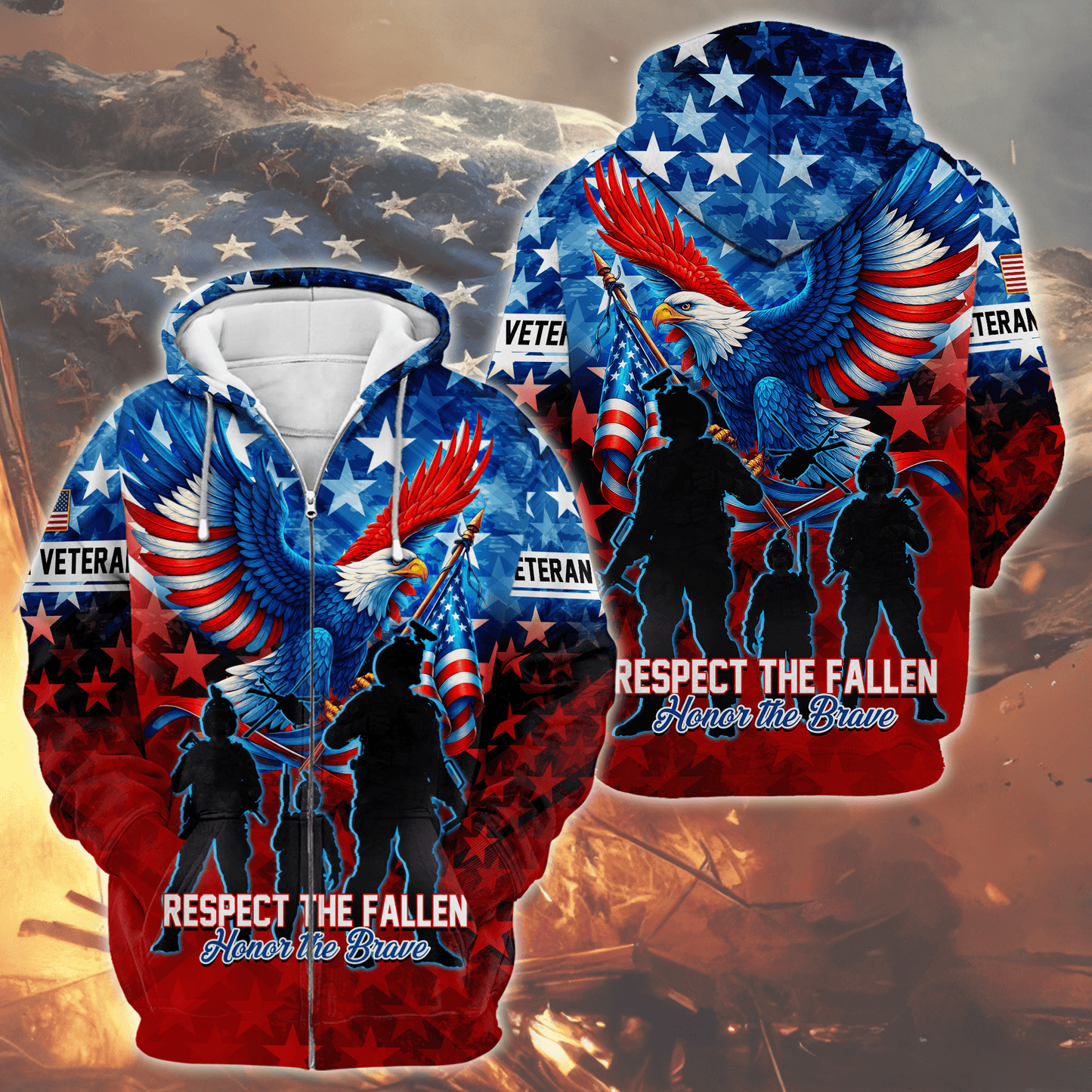 U.S. Veteran Hoodie – Respect The Fallen Patriotic Eagle Sweatshirt