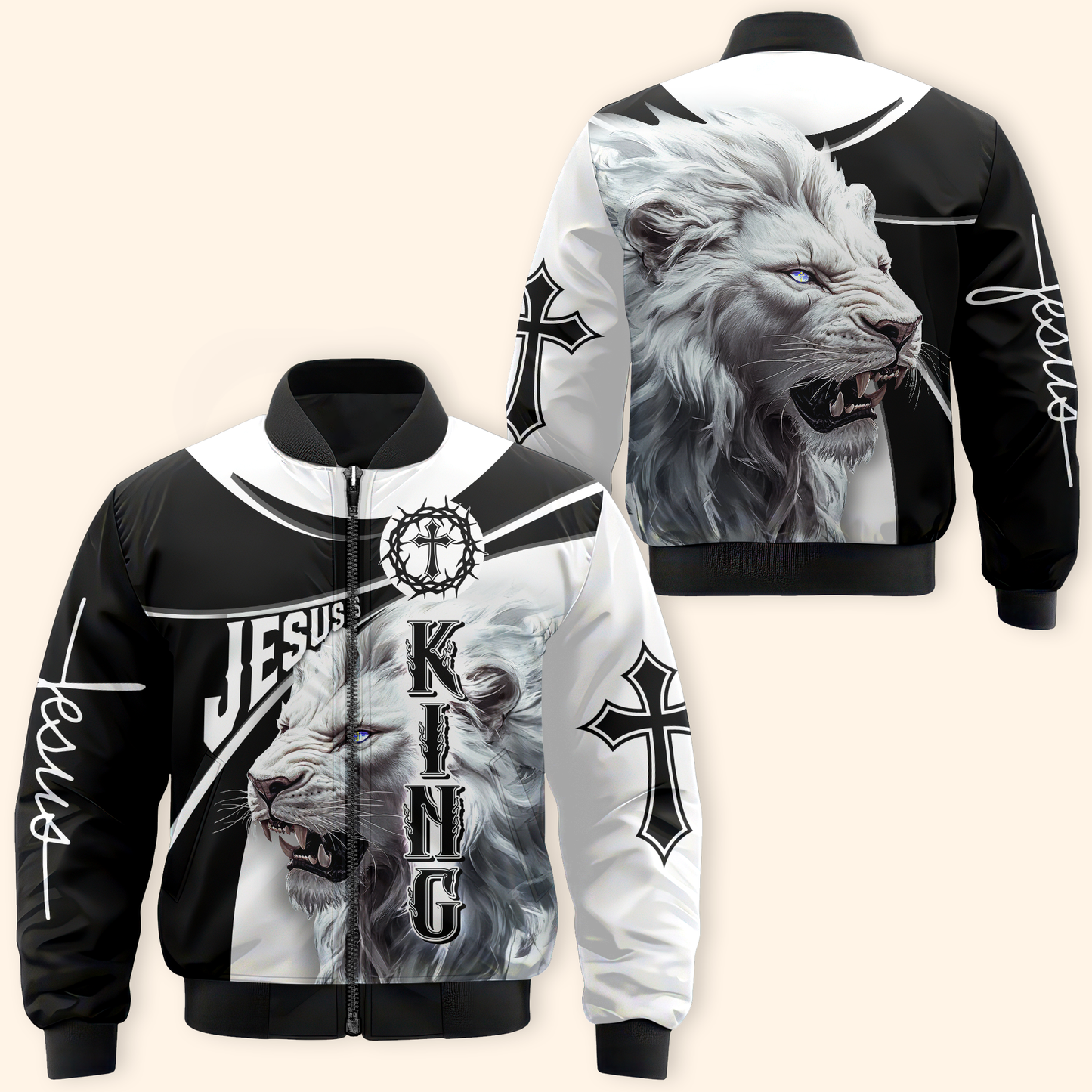 Faith Christian Hoodie – Jesus is King Lion of Judah Cross Zip Up Hoodie for Believers